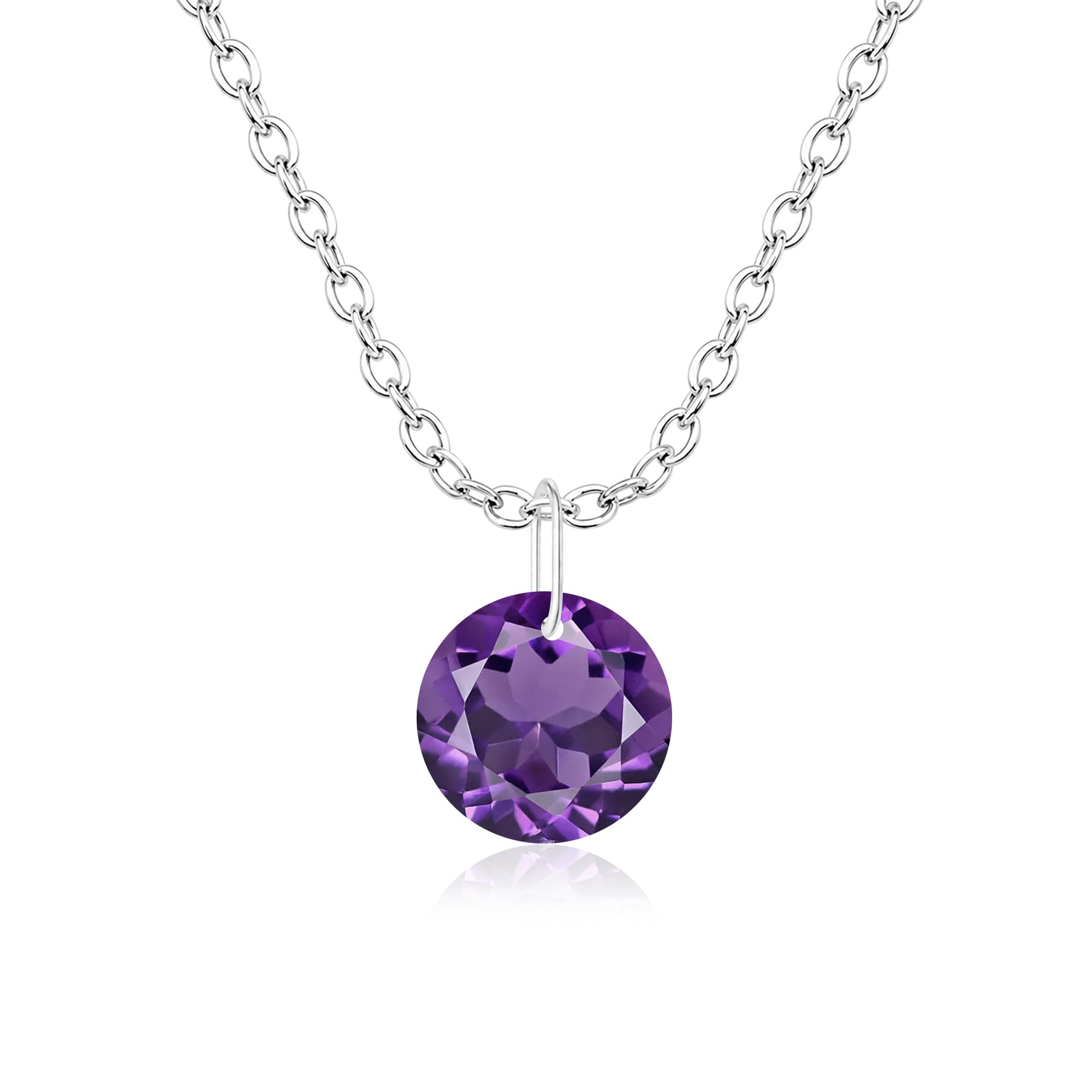Round Amethyst Solitaire Necklace - 925 sterling Silver
