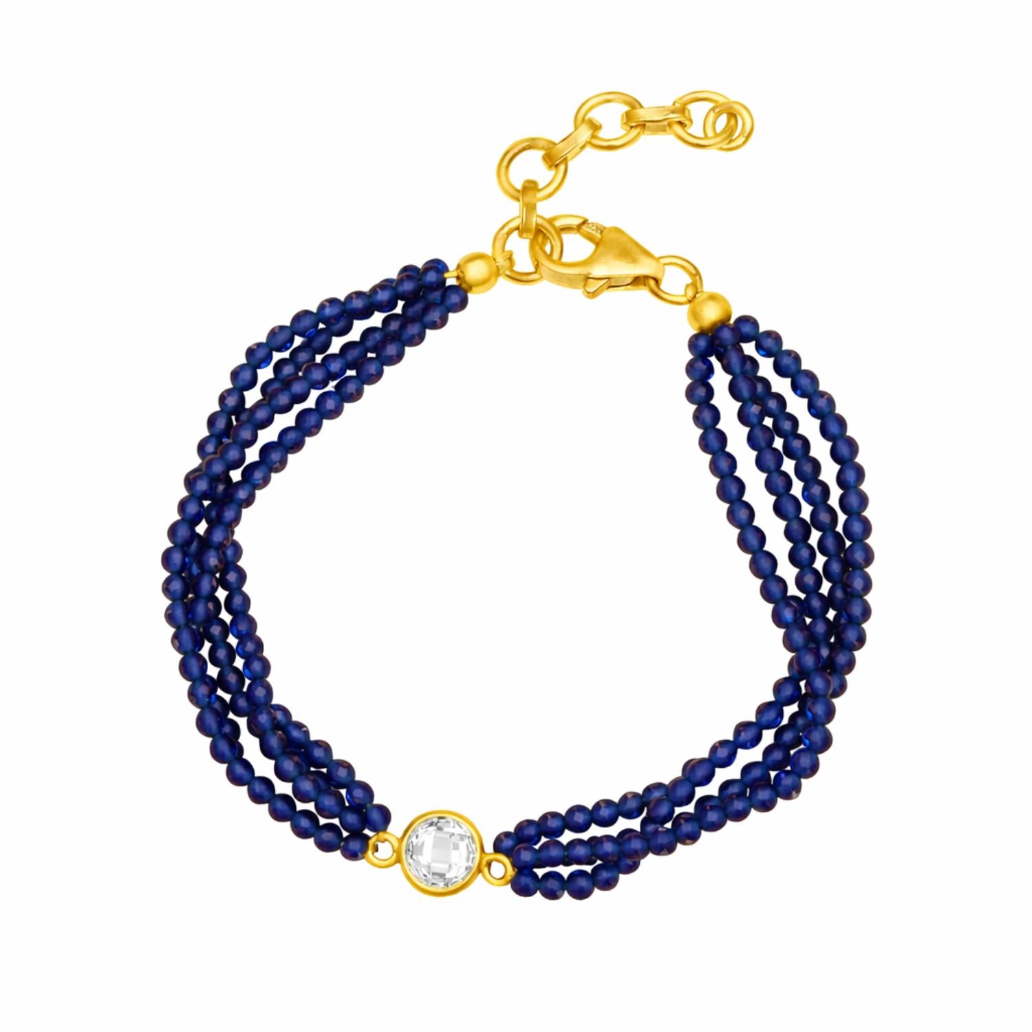 Blue Multi Strand Bead Bracelet - 925 Silver Gold Plated