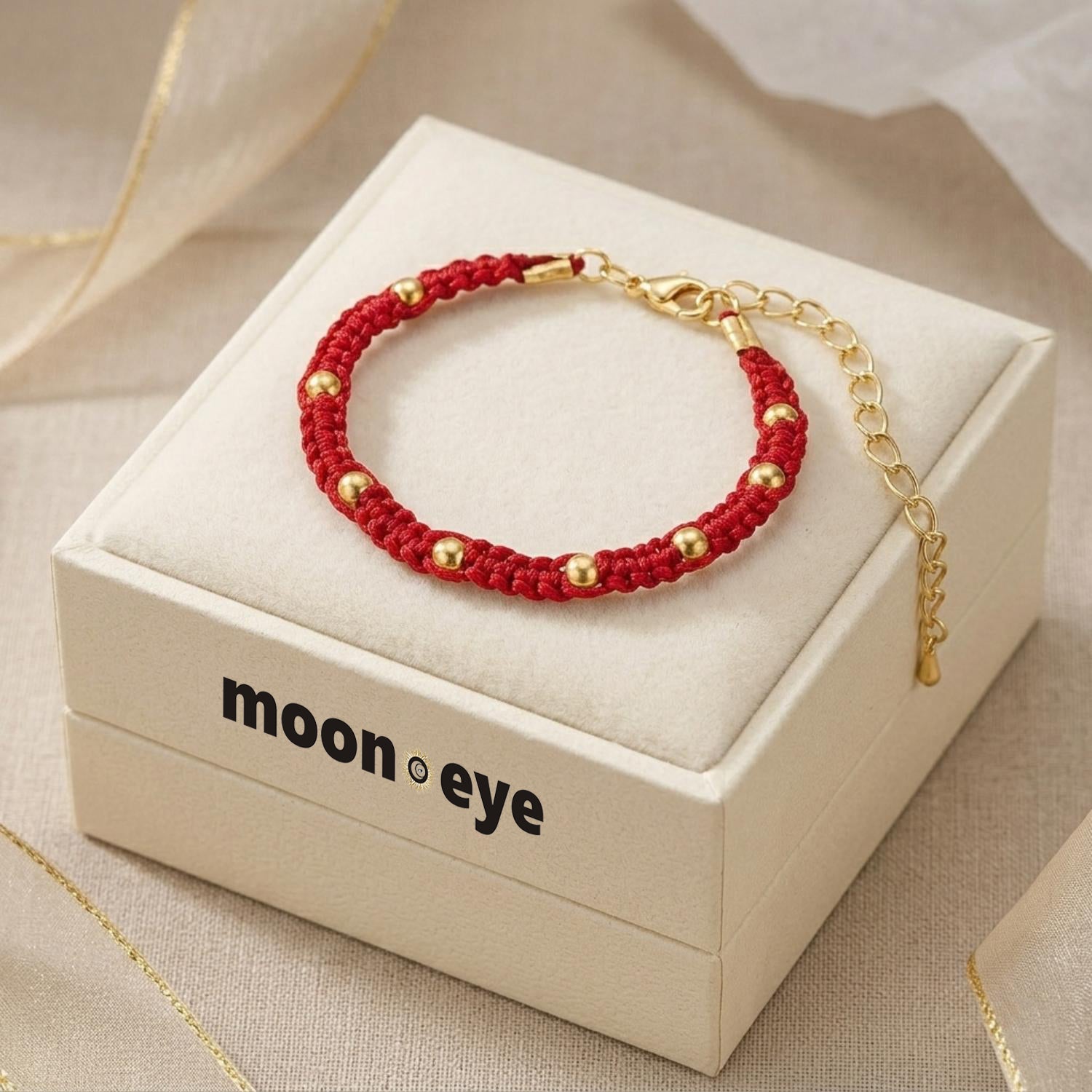 Red Thread Bead Bracelet - 925 Silver Gold Plated