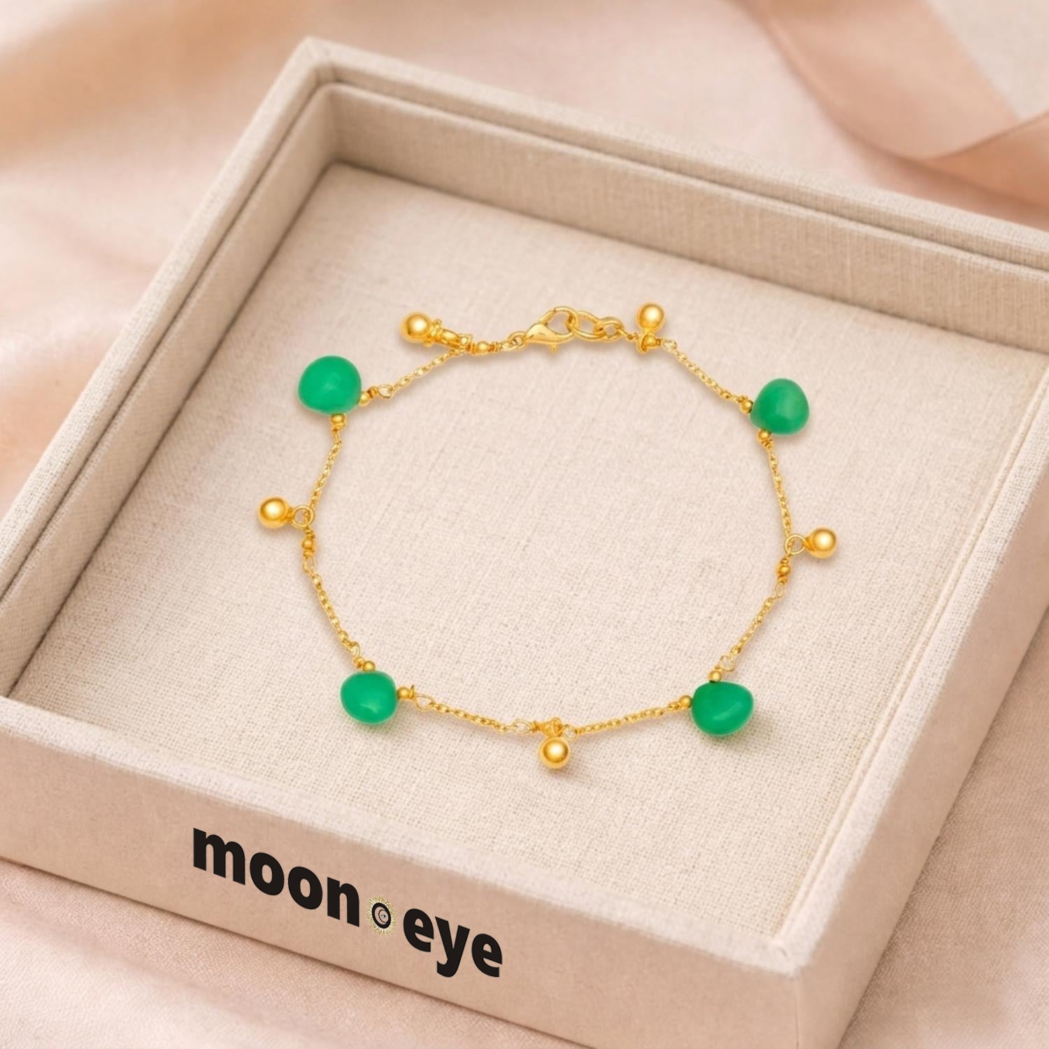 Green Stone Charm Bracelet - 925 Silver Gold Plated