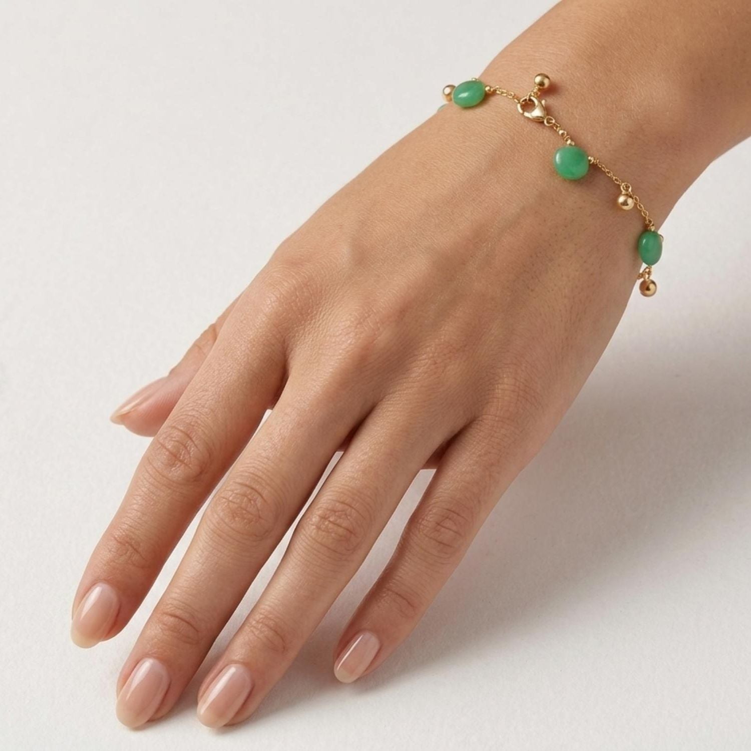 Green Stone Charm Bracelet - 925 Silver Gold Plated