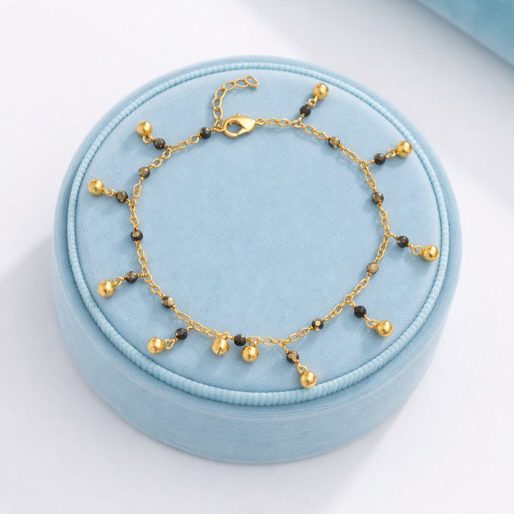 Smoky Bead Charm Bracelet - 925 Silver Gold Plated