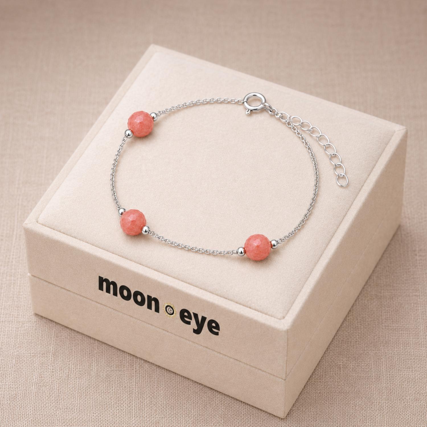 Pink Coral Bead Chain Bracelet - 925 Sterling Silver