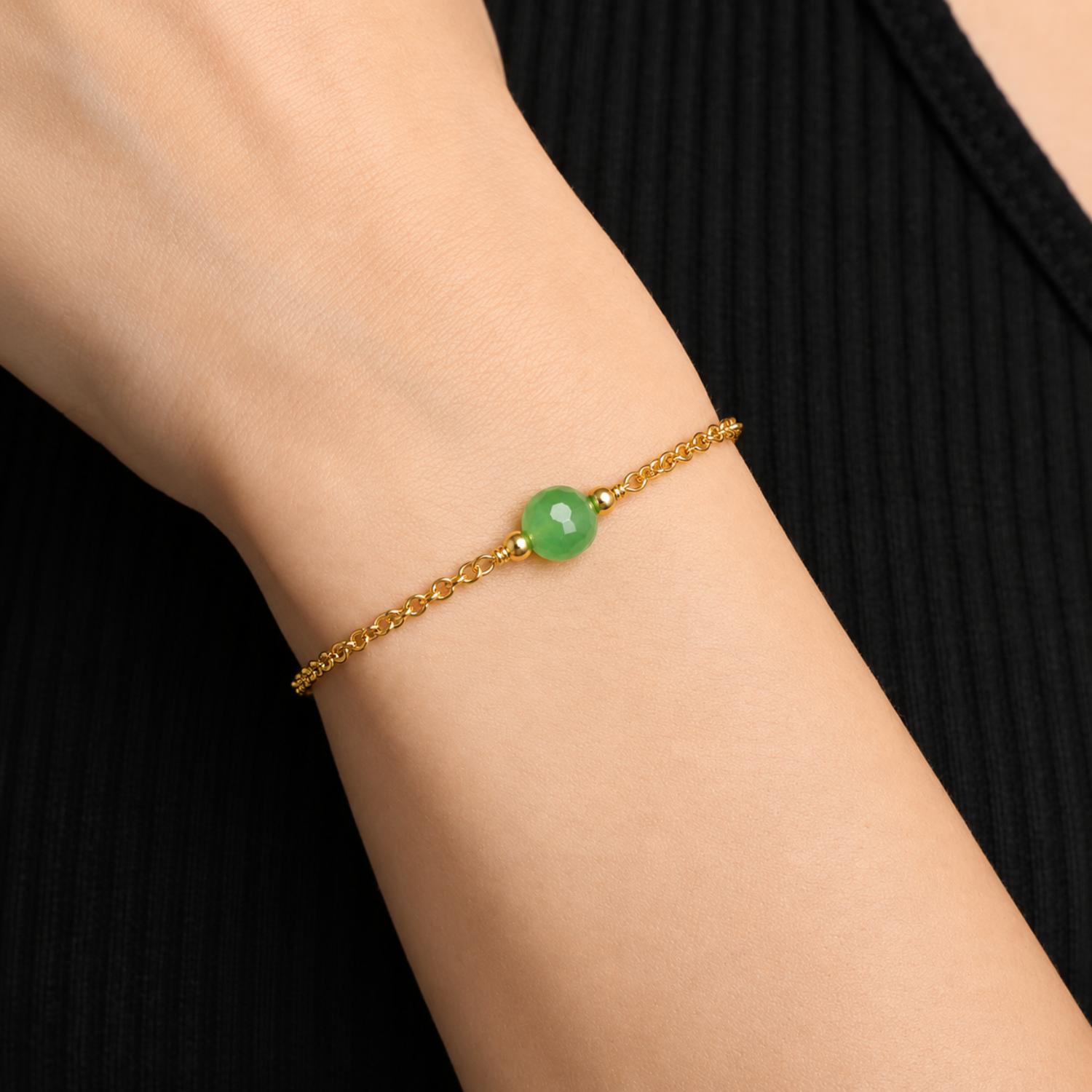 Gold Plated Green Onyx Chain Bracelet - 925 Sterling Silver