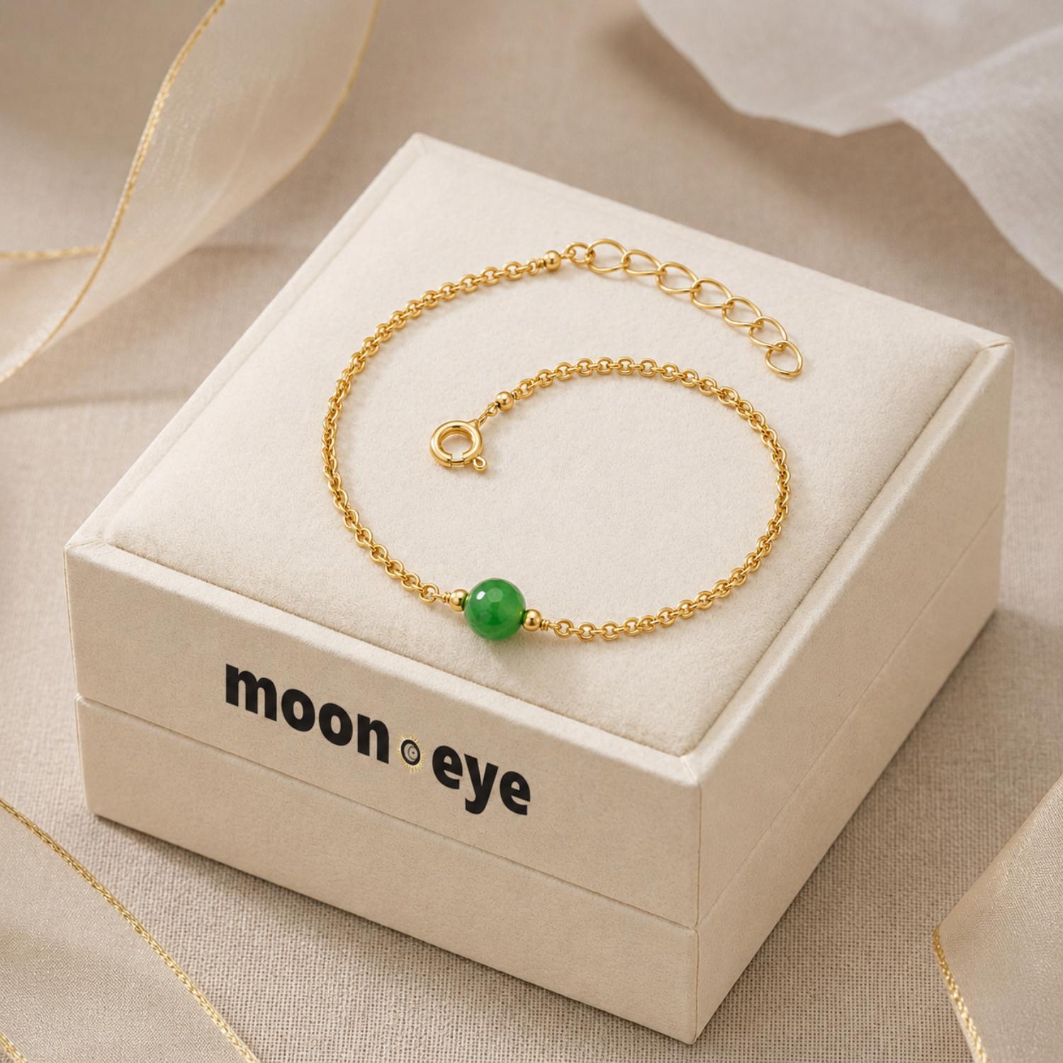 Gold Plated Green Onyx Chain Bracelet - 925 Sterling Silver