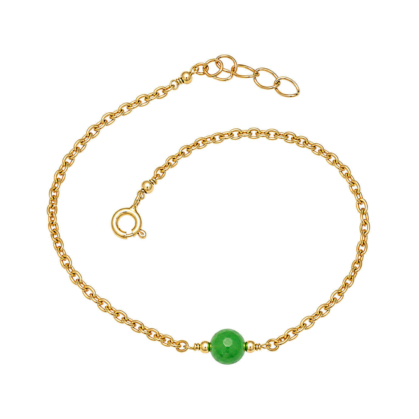 Gold Plated Green Onyx Chain Bracelet - 925 Sterling Silver