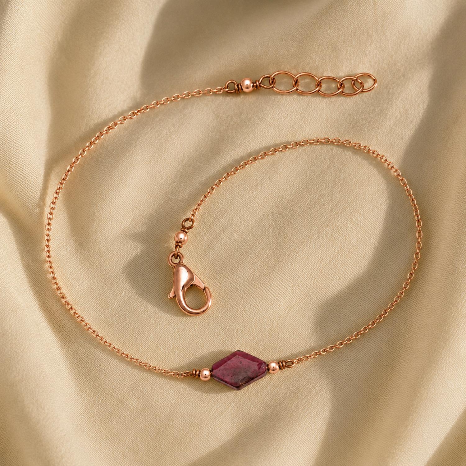 Rose Gold Plated Rhodolite Garnet Bracelet - 925 Sterling Silver