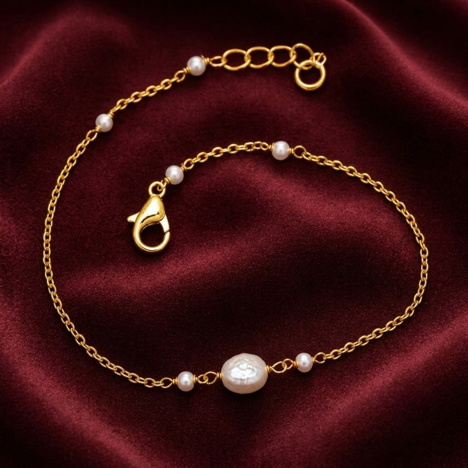 Gold Plated Freshwater Pearl Bracelet - 925 Sterling Silver
