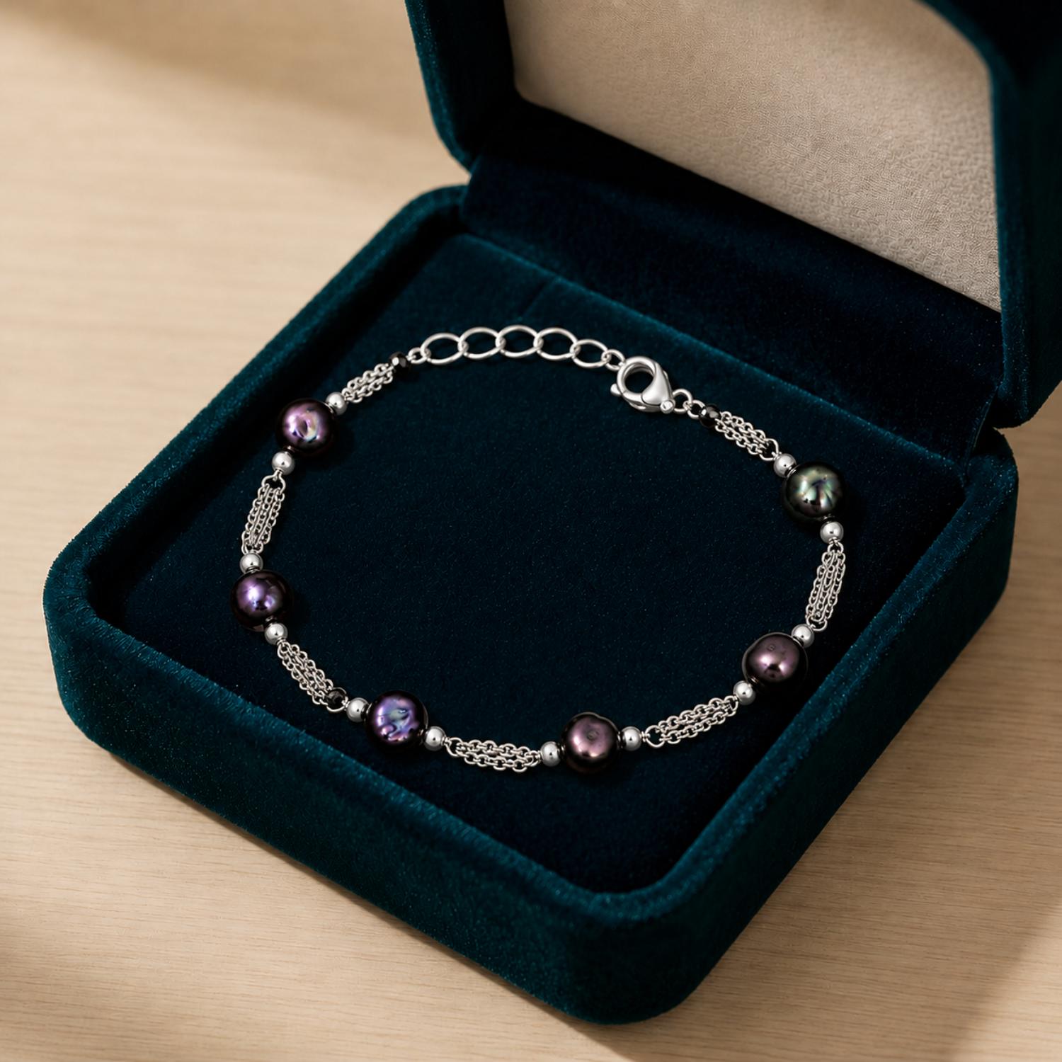 Blue Crystal Bead Chain Bracelet - 925 Sterling Silver