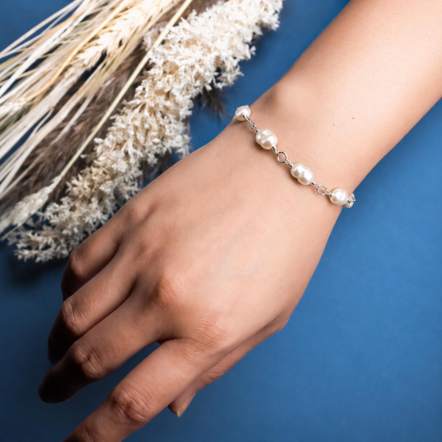 Freshwater Pearl Chain Bracelet - 925 Sterling Silver
