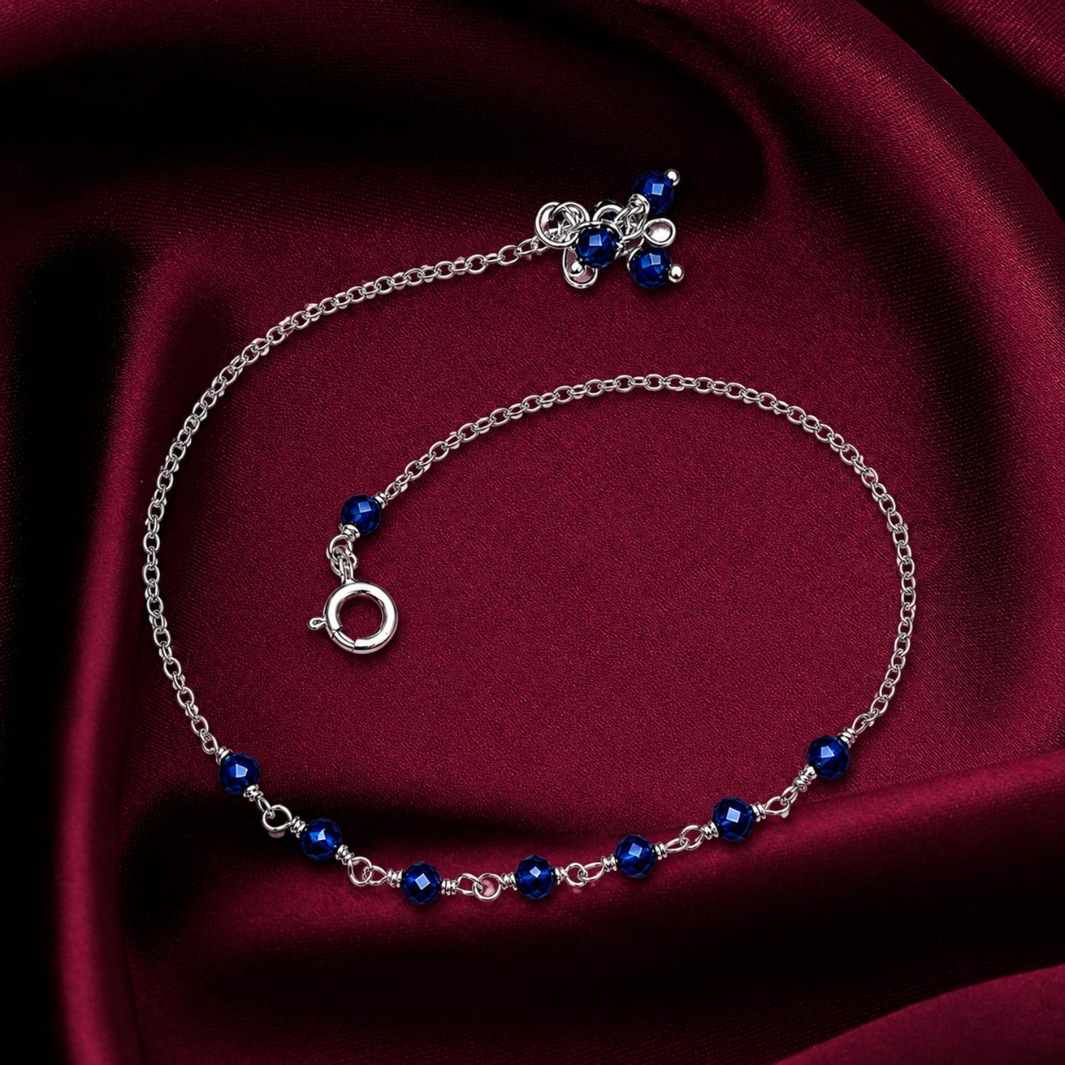 Blue Crystal Adjustable Chain Bracelet - 925 Sterling Silver