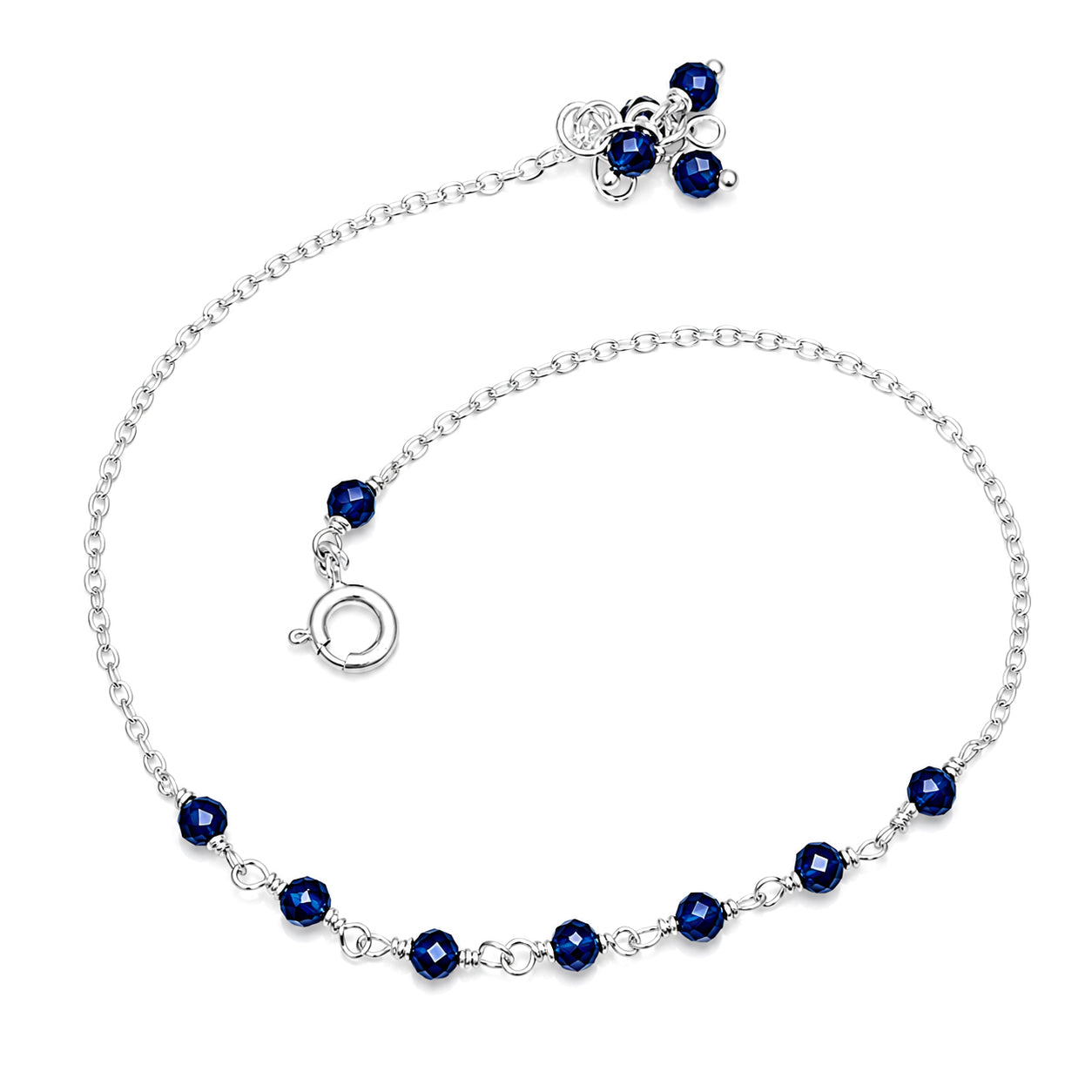 Blue Crystal Adjustable Chain Bracelet - 925 Sterling Silver
