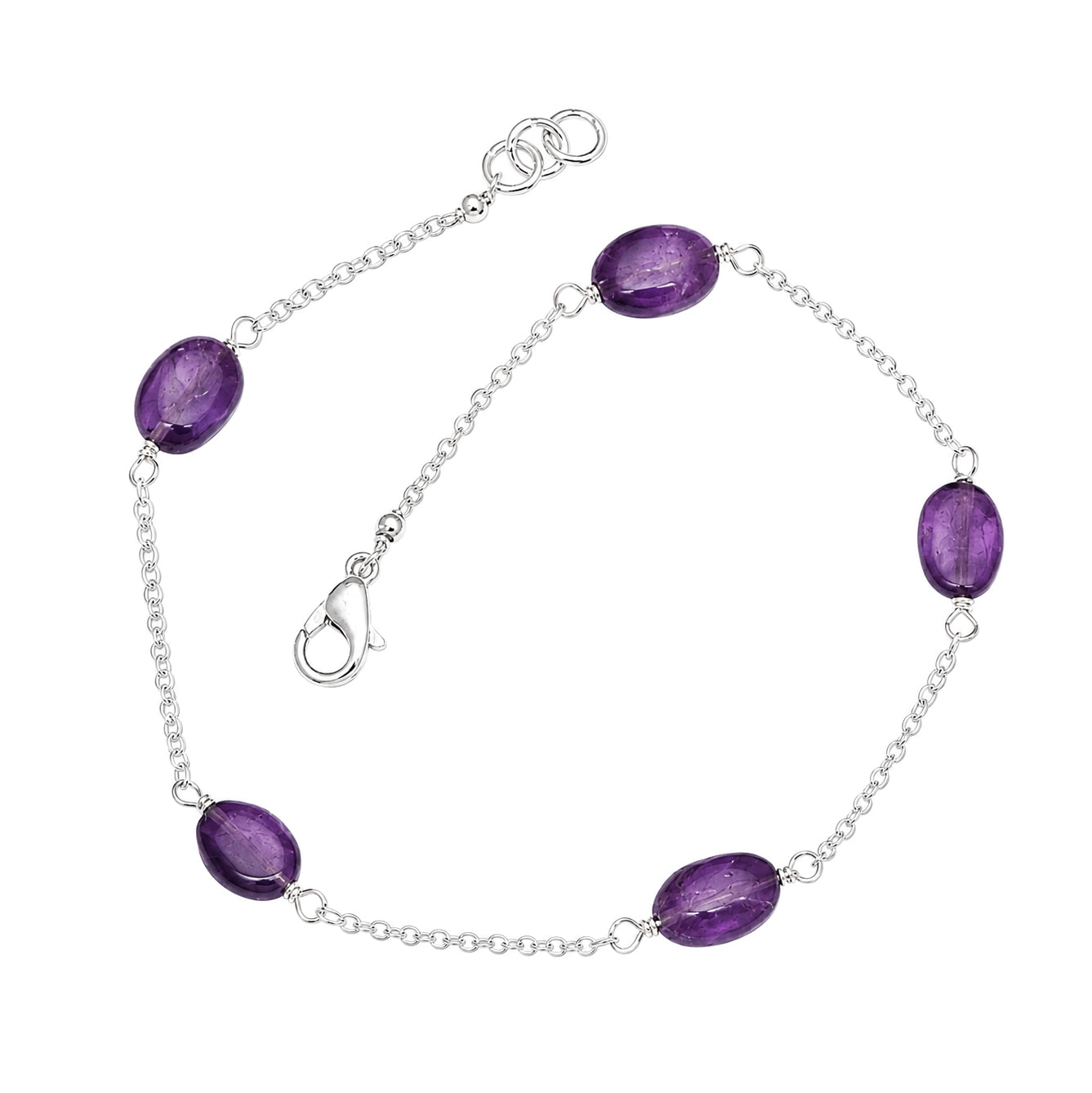 925 Sterling Silver Oval Amethyst Bead Bracelet – 925 Sterling Silver