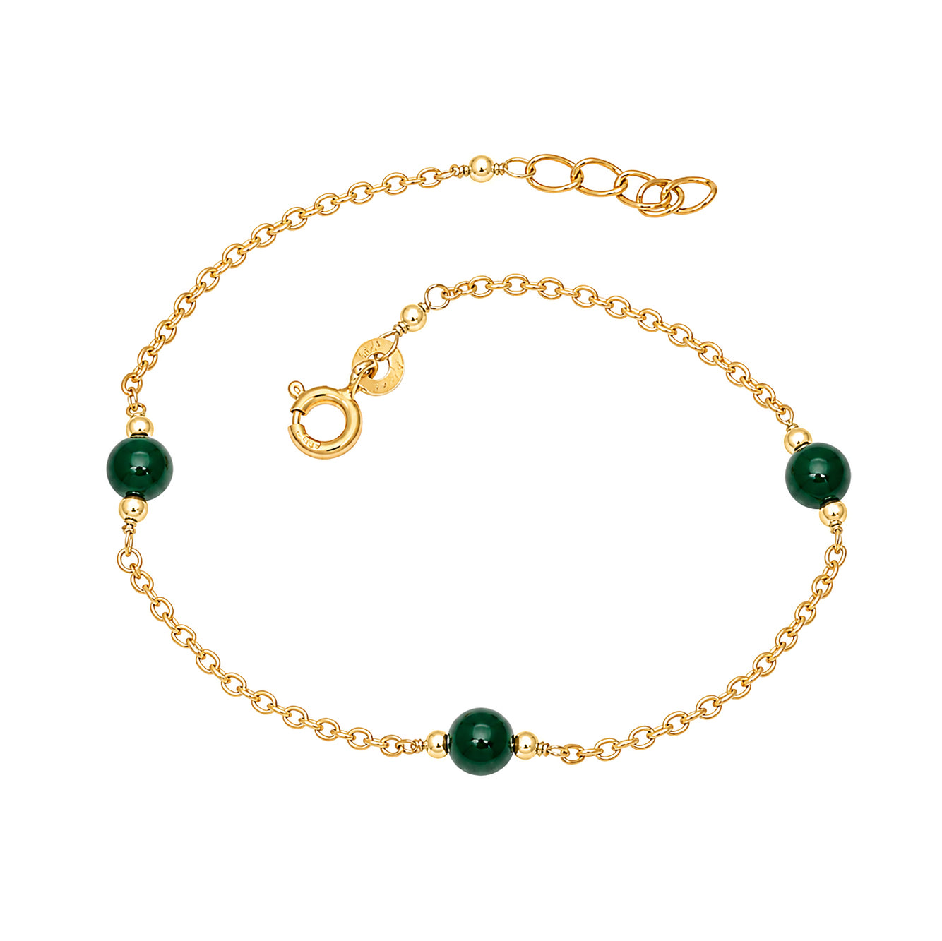 Green Beads Adjustable Chain Bracelet - Gold Plated 925 Silver