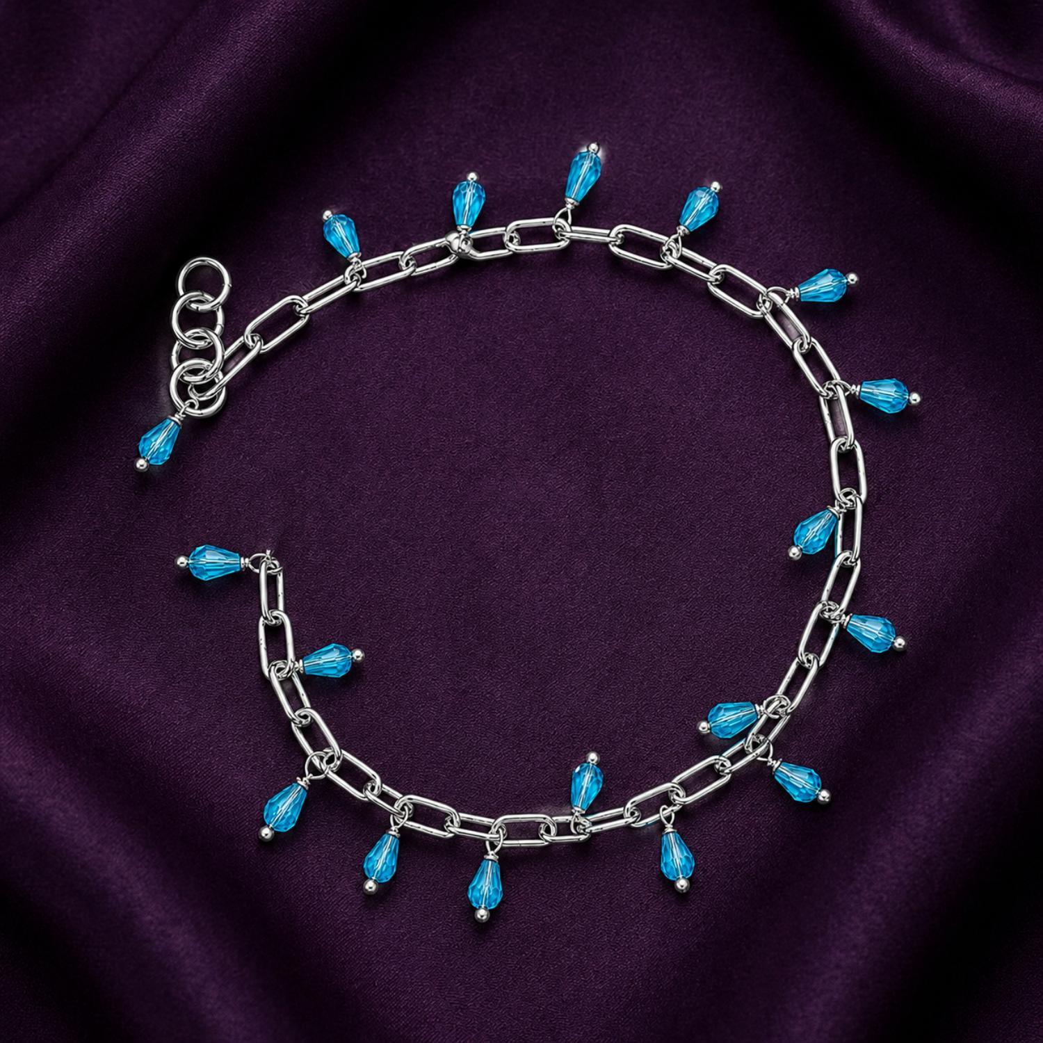 Blue Crystal Charm Adjustable Bracelet - 925 Silver