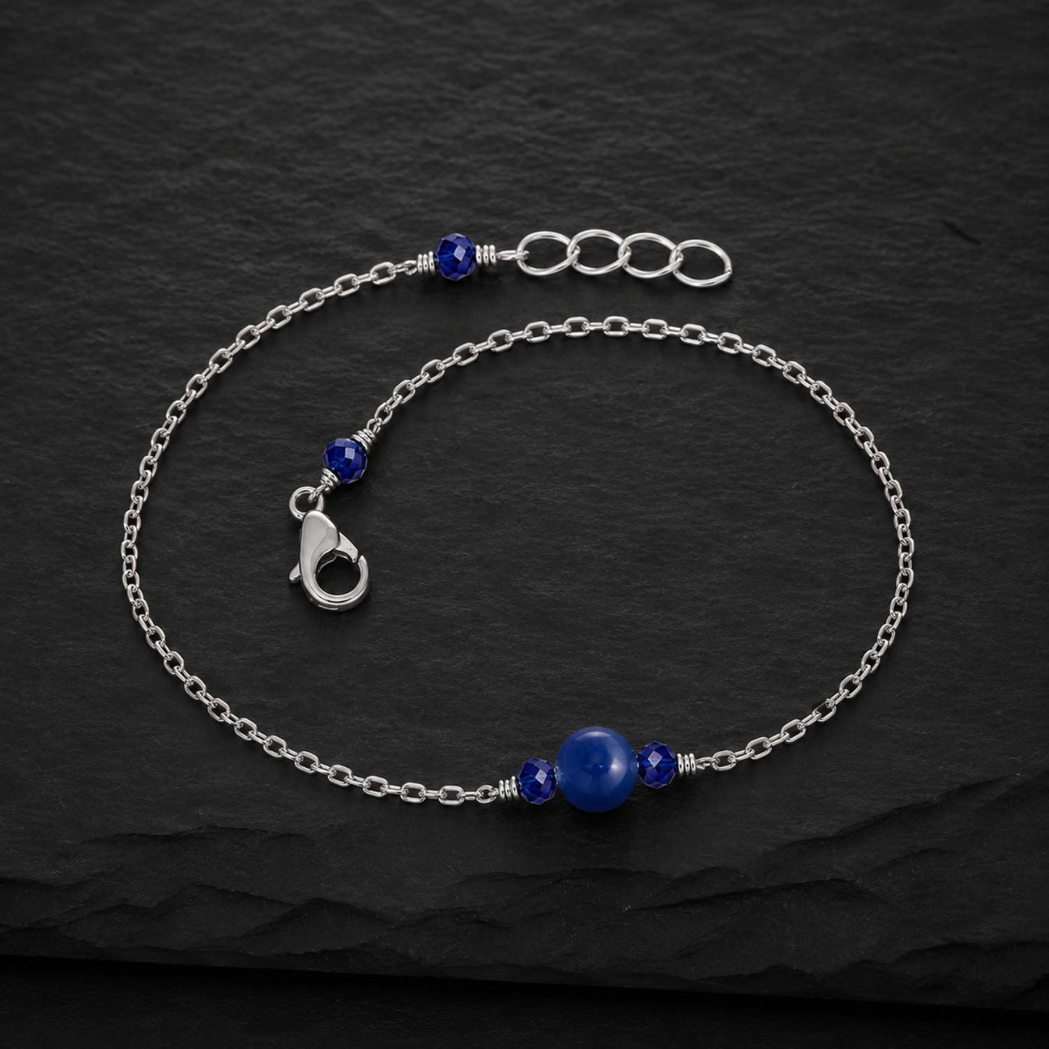 Blue Bead Bracelet Adjustable Chain Bracelet - 925 Sterling Silver