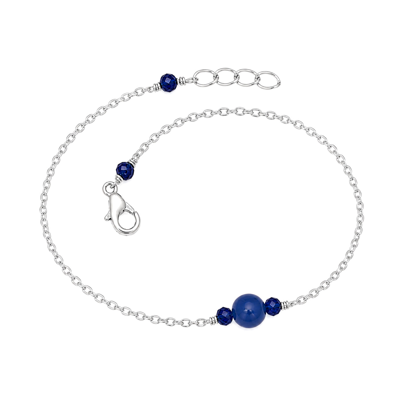 Blue Bead Bracelet Adjustable Chain Bracelet - 925 Sterling Silver