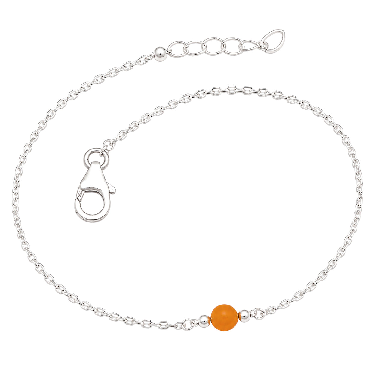 Carnelian Bead Adjustable Chain Bracelet - 925 Sterling Silver