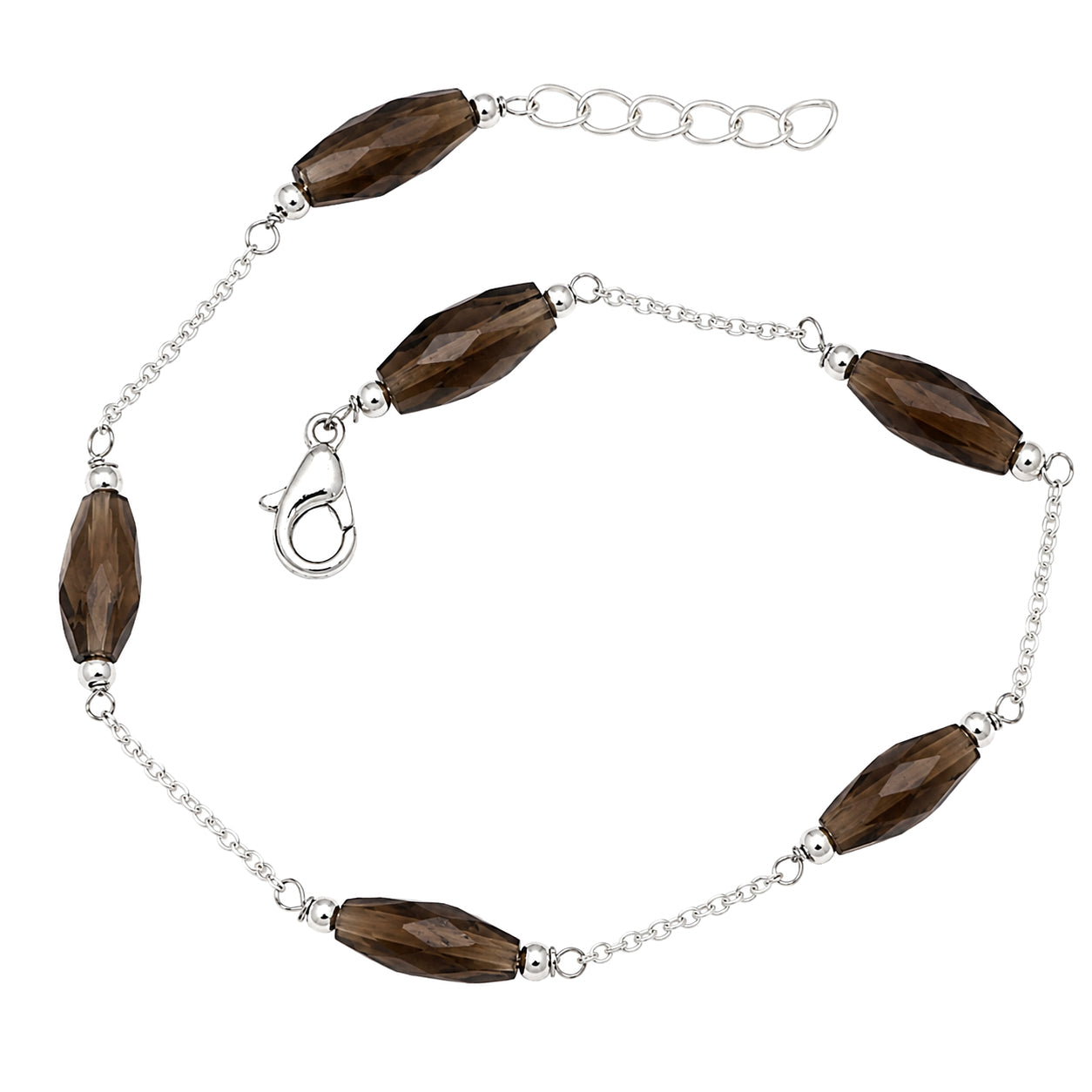 Smoky Quartz Faceted Beaded Bracelet - 925 Sterling Silver
