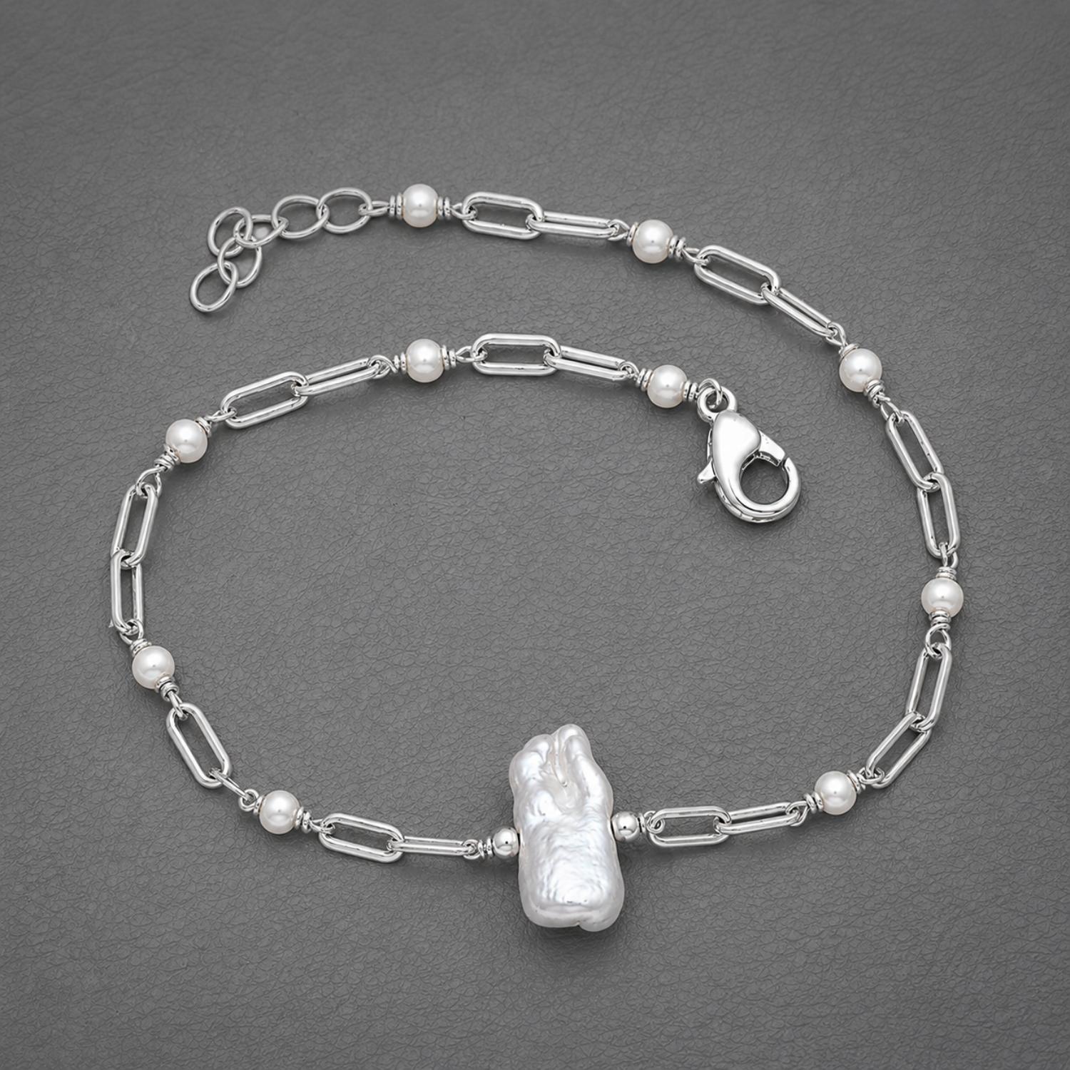 Baroque Pearl Paperclip Chain Bracelet - 925 Sterling Silver