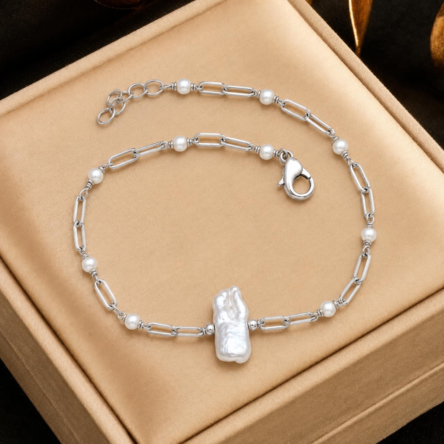 Baroque Pearl Paperclip Chain Bracelet - 925 Sterling Silver