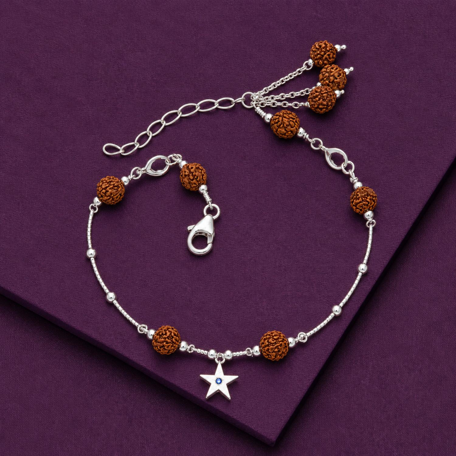 Rudraksha Bead Star Charm Chain Bracelet - 925 Sterling Silver