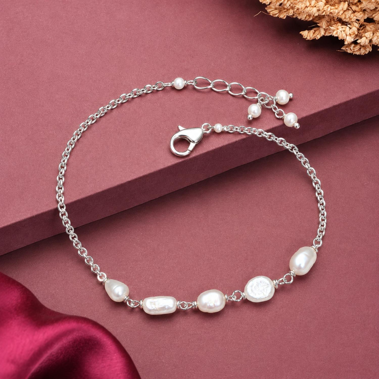 Freshwater Pearl Adjustable Chain Bracelet - 925 Sterling Silver