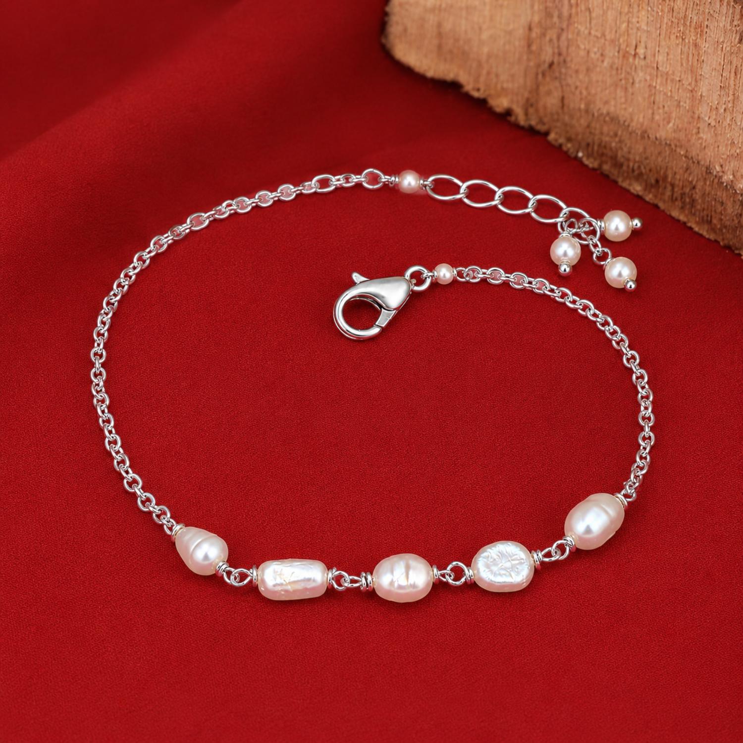 Freshwater Pearl Adjustable Chain Bracelet - 925 Sterling Silver
