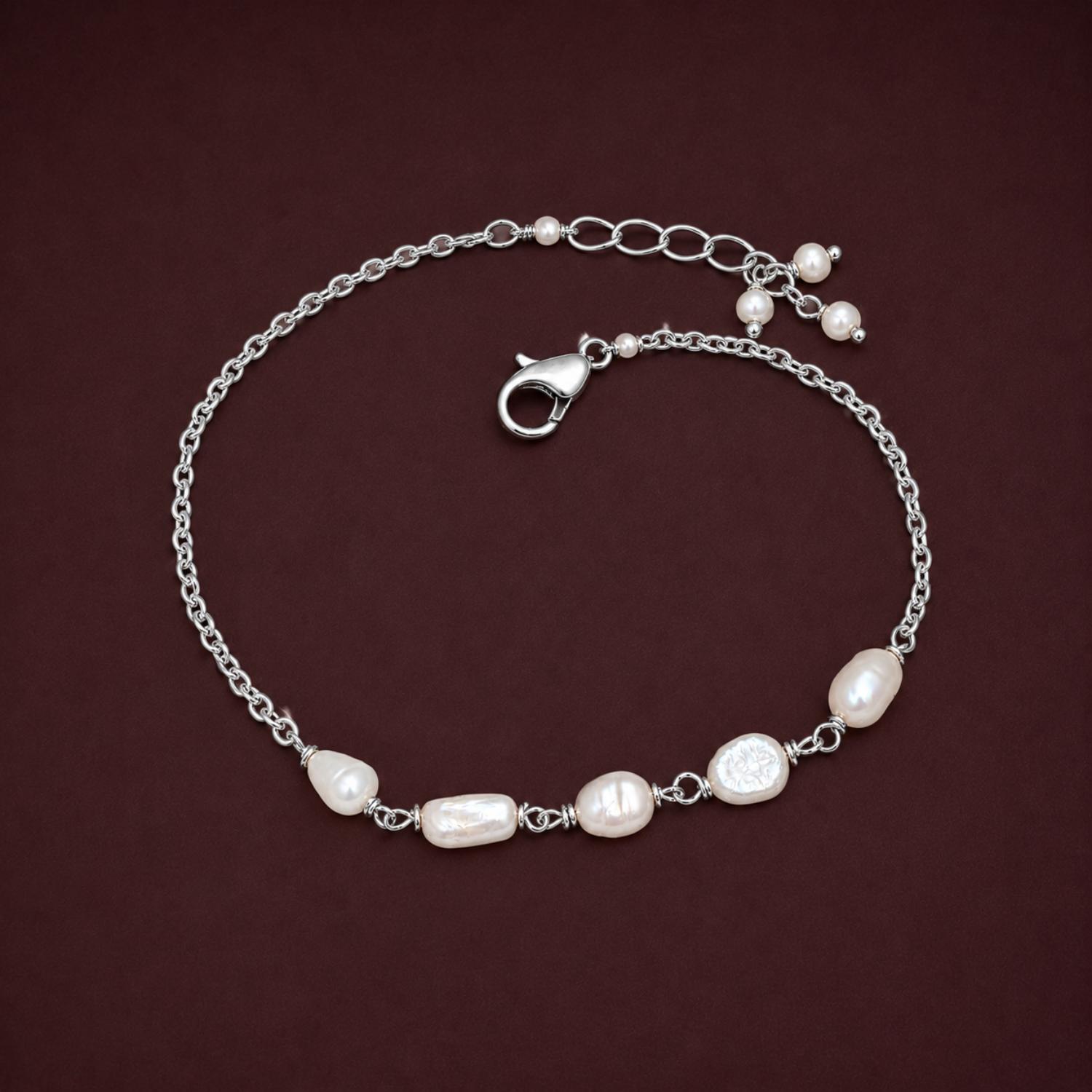 Freshwater Pearl Adjustable Chain Bracelet - 925 Sterling Silver