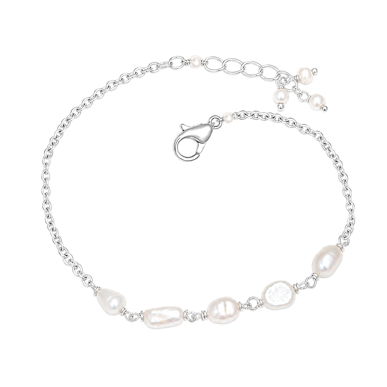 Freshwater Pearl Adjustable Chain Bracelet - 925 Sterling Silver