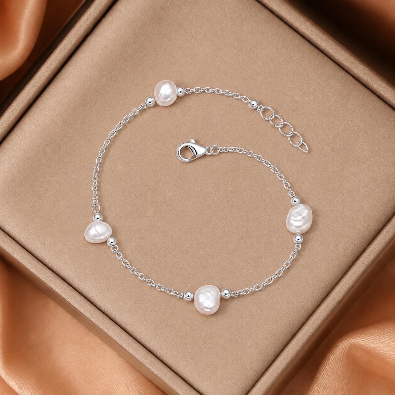 Freshwater Pearl Adjustable Chain Bracelet - 925 Sterling Silver