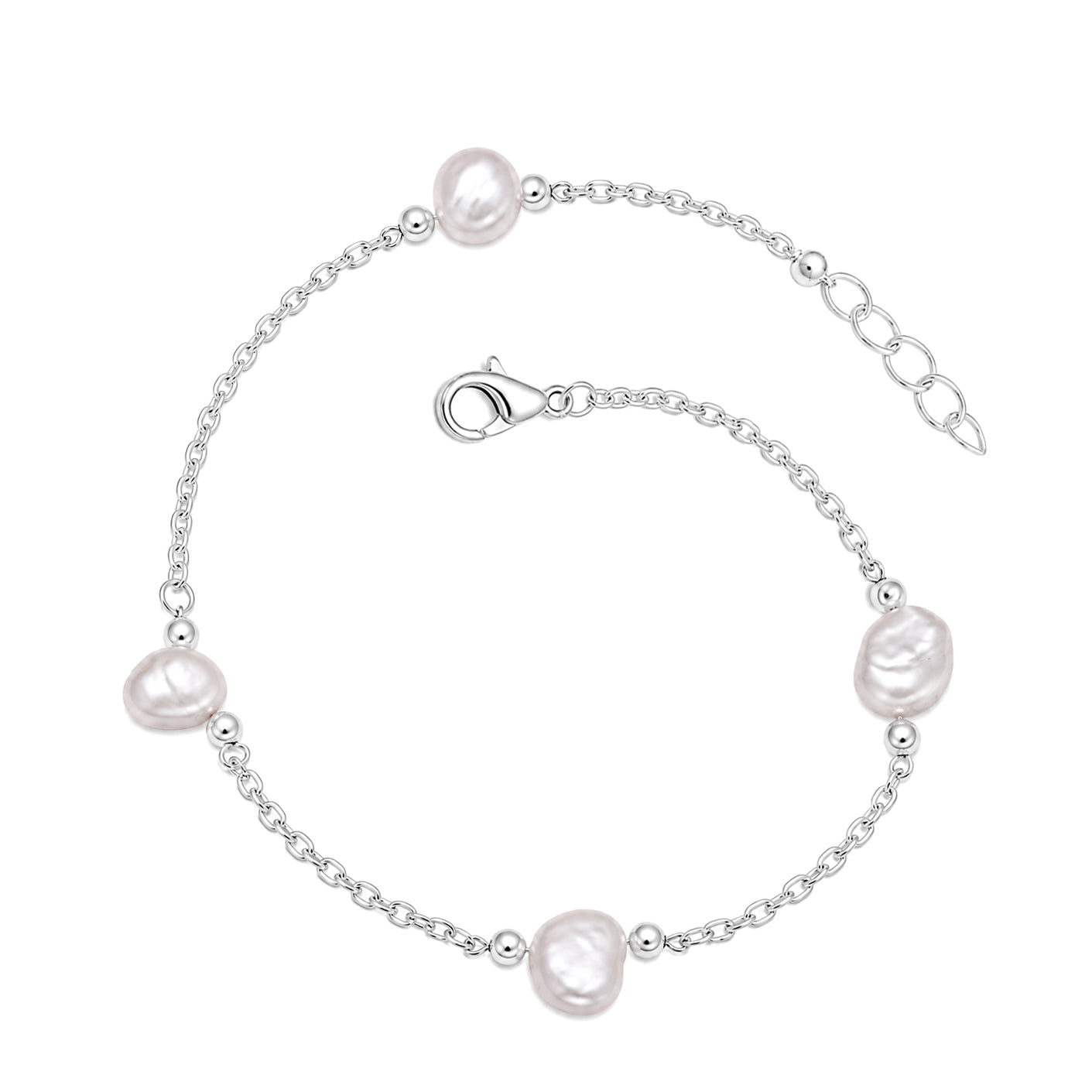 Freshwater Pearl Adjustable Chain Bracelet - 925 Sterling Silver
