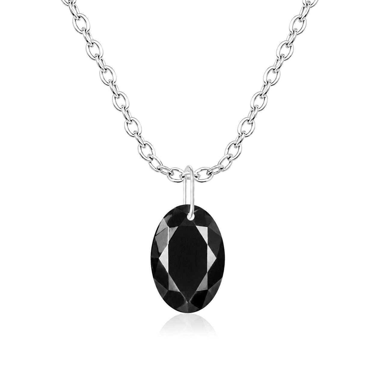 Oval Black Spinel Solitaire Necklace - 925 sterling Silver