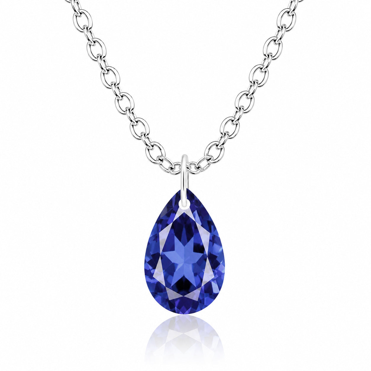 Pear Blue Sapphire Solitaire Necklace - 925 sterling Silver