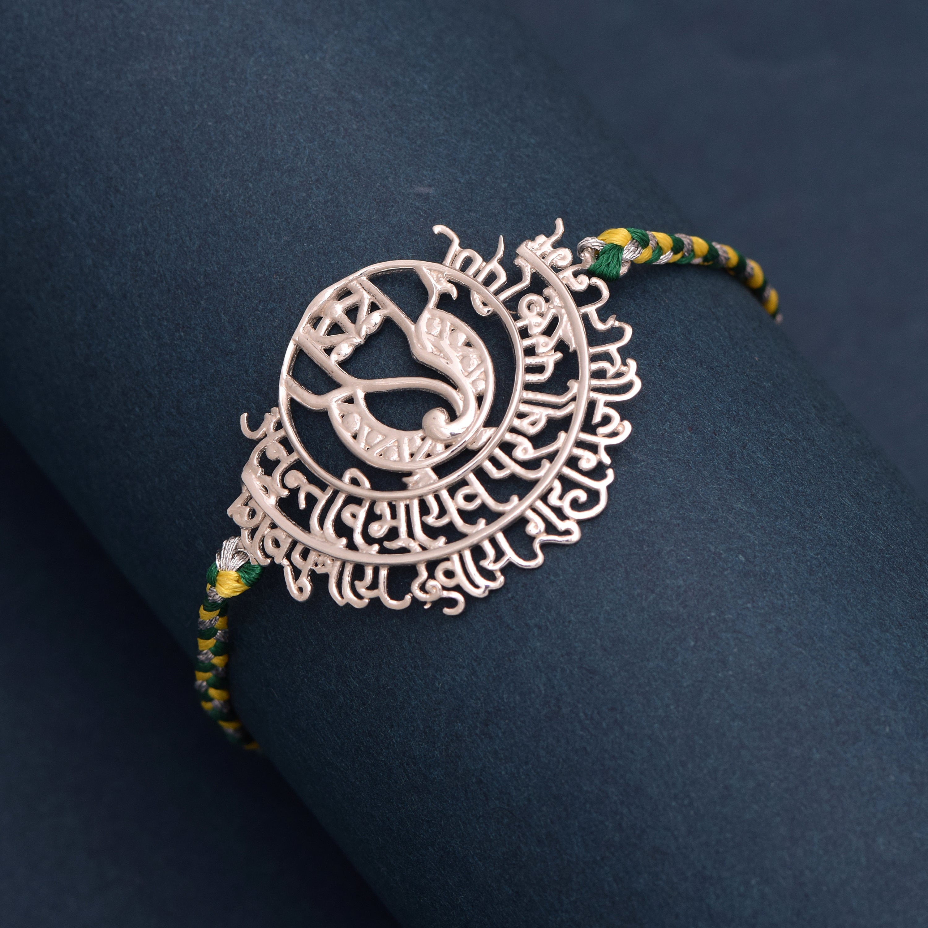 Green & Yellow Thread Rakhi Bracelet - Sterling Silver