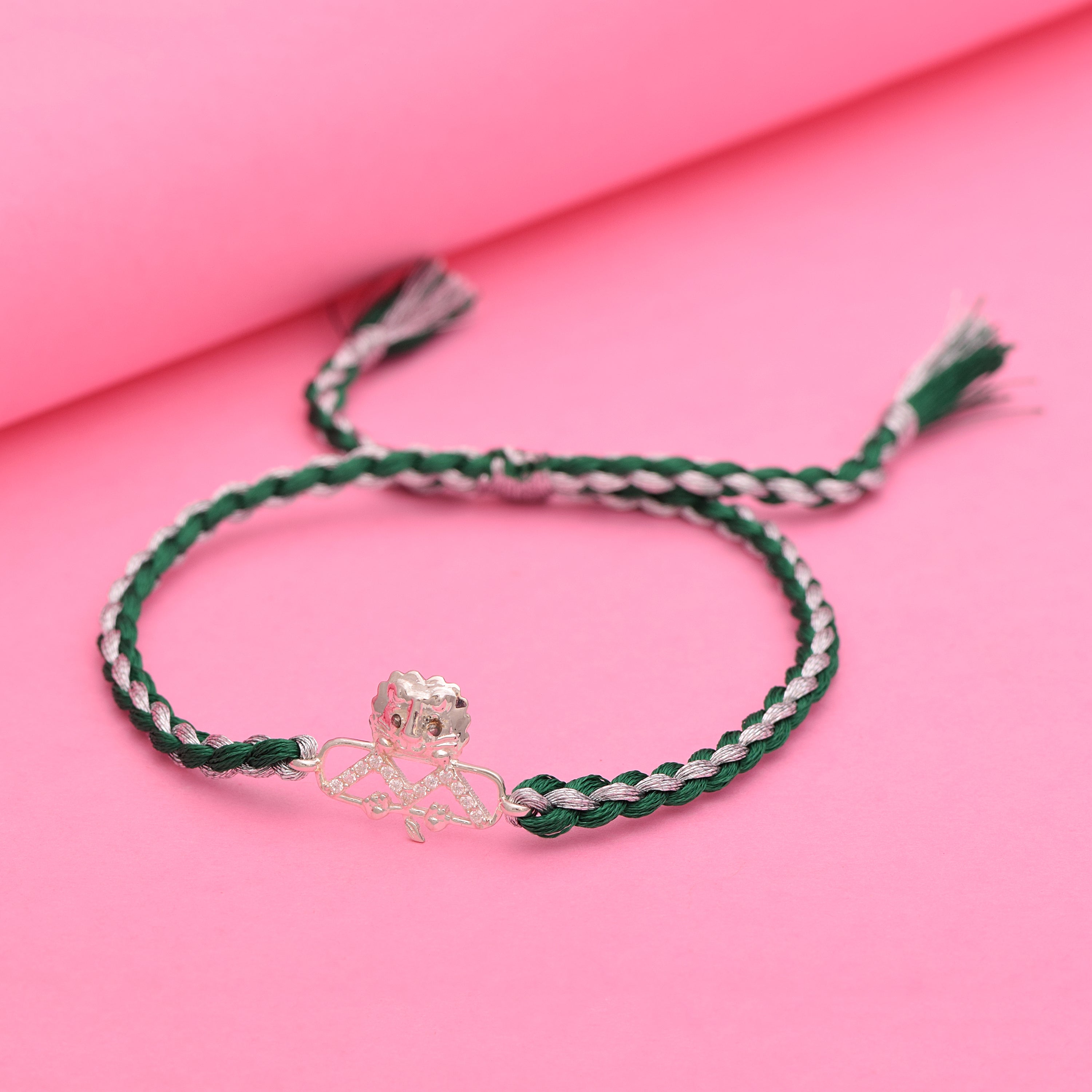 Lion Face Thread Rakhi Bracelet - Sterling Silver