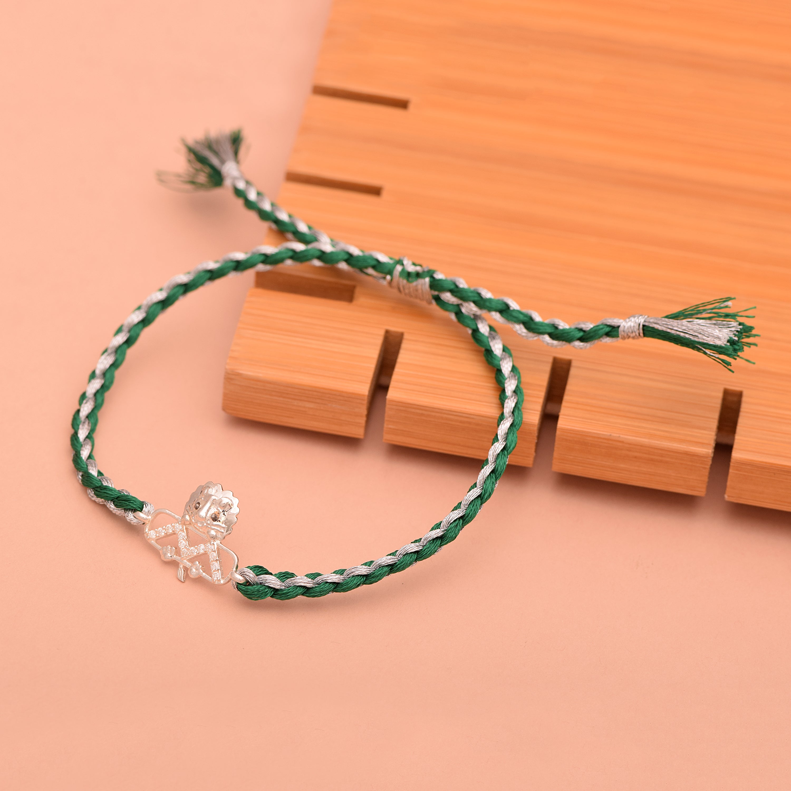 Lion Face Thread Rakhi Bracelet - Sterling Silver