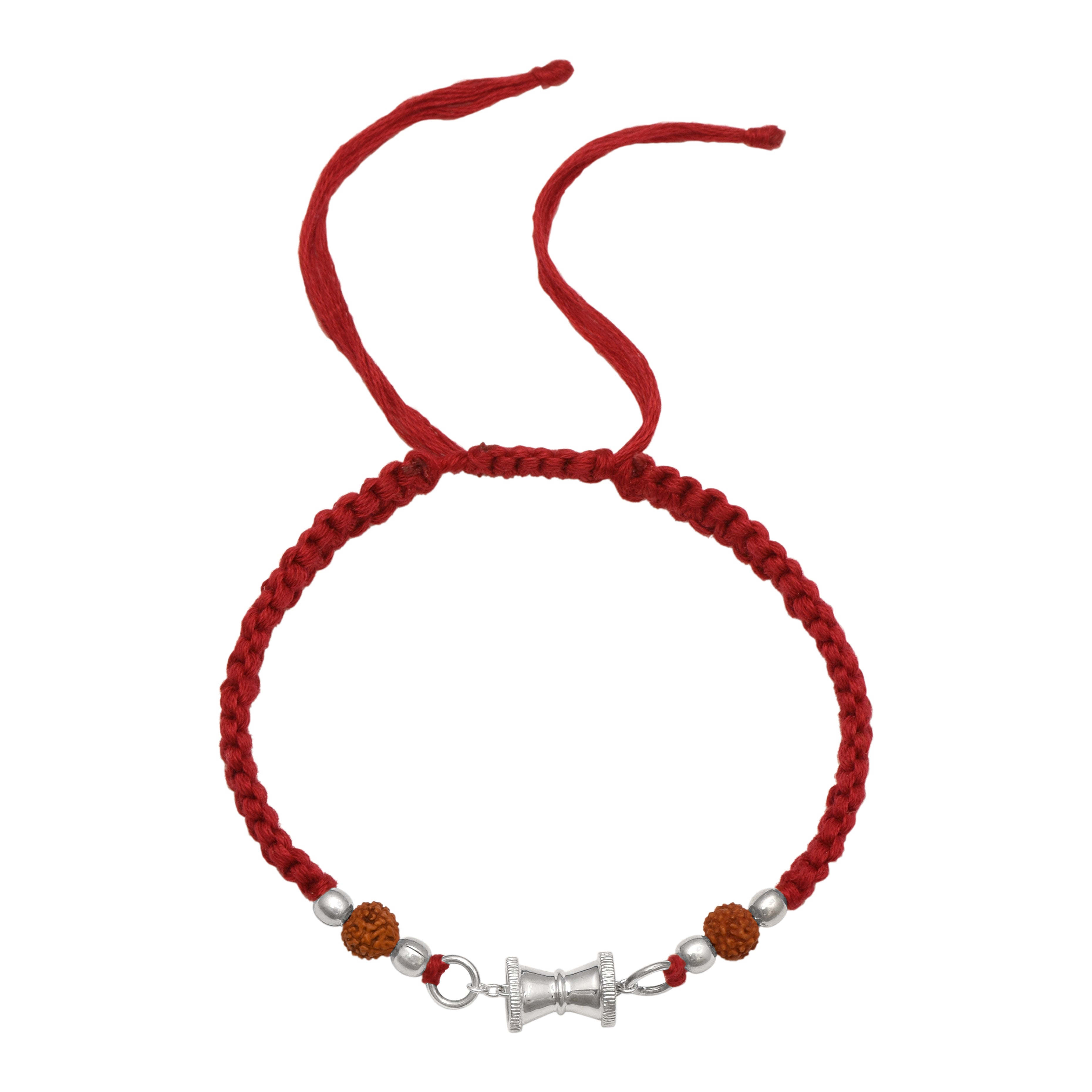 Damru & Rudraksha Beads Thread Rakhi Bracelet - Sterling Silver