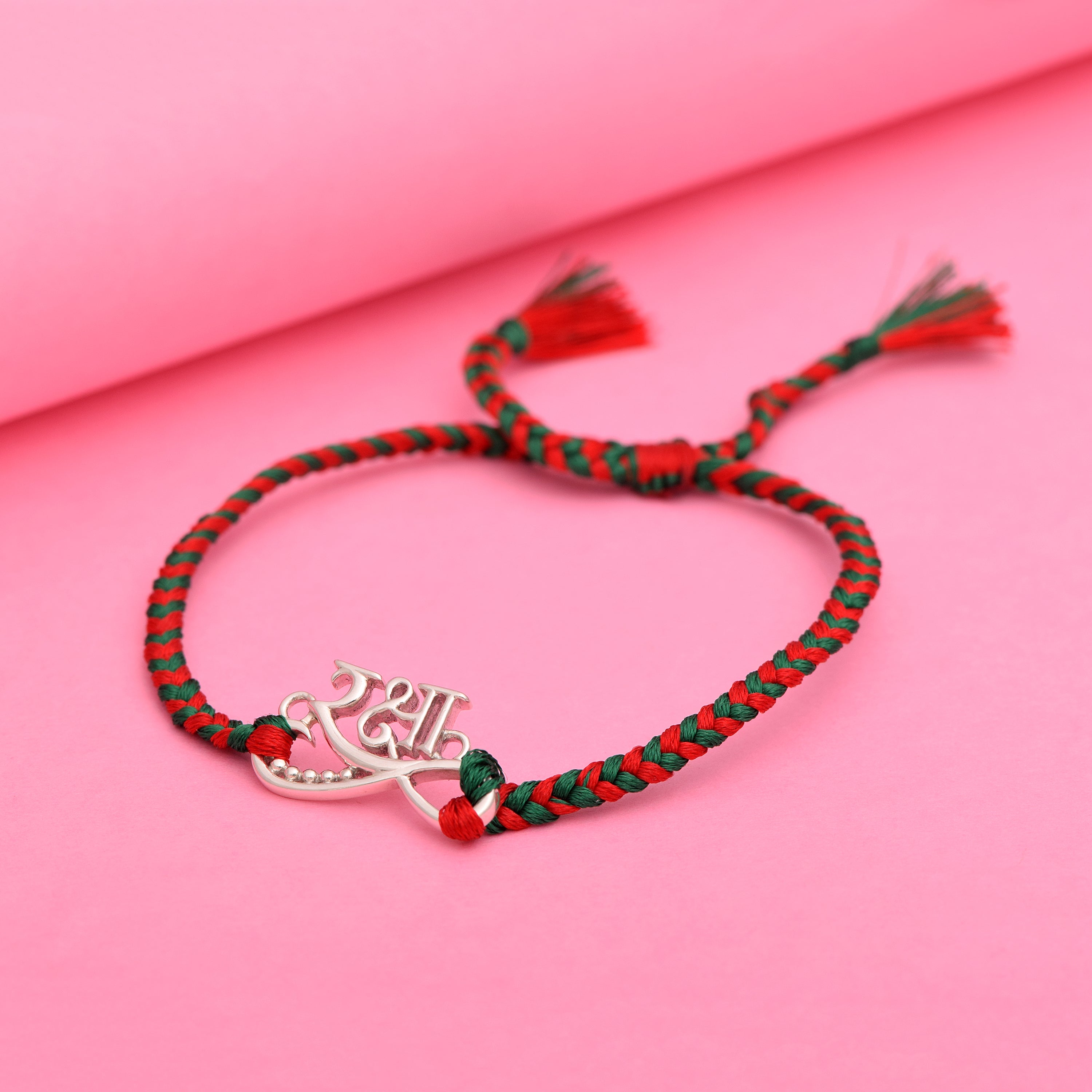 Silver-Tone “रक्षा” Thread Rakhi Bracelet - Sterling Silver