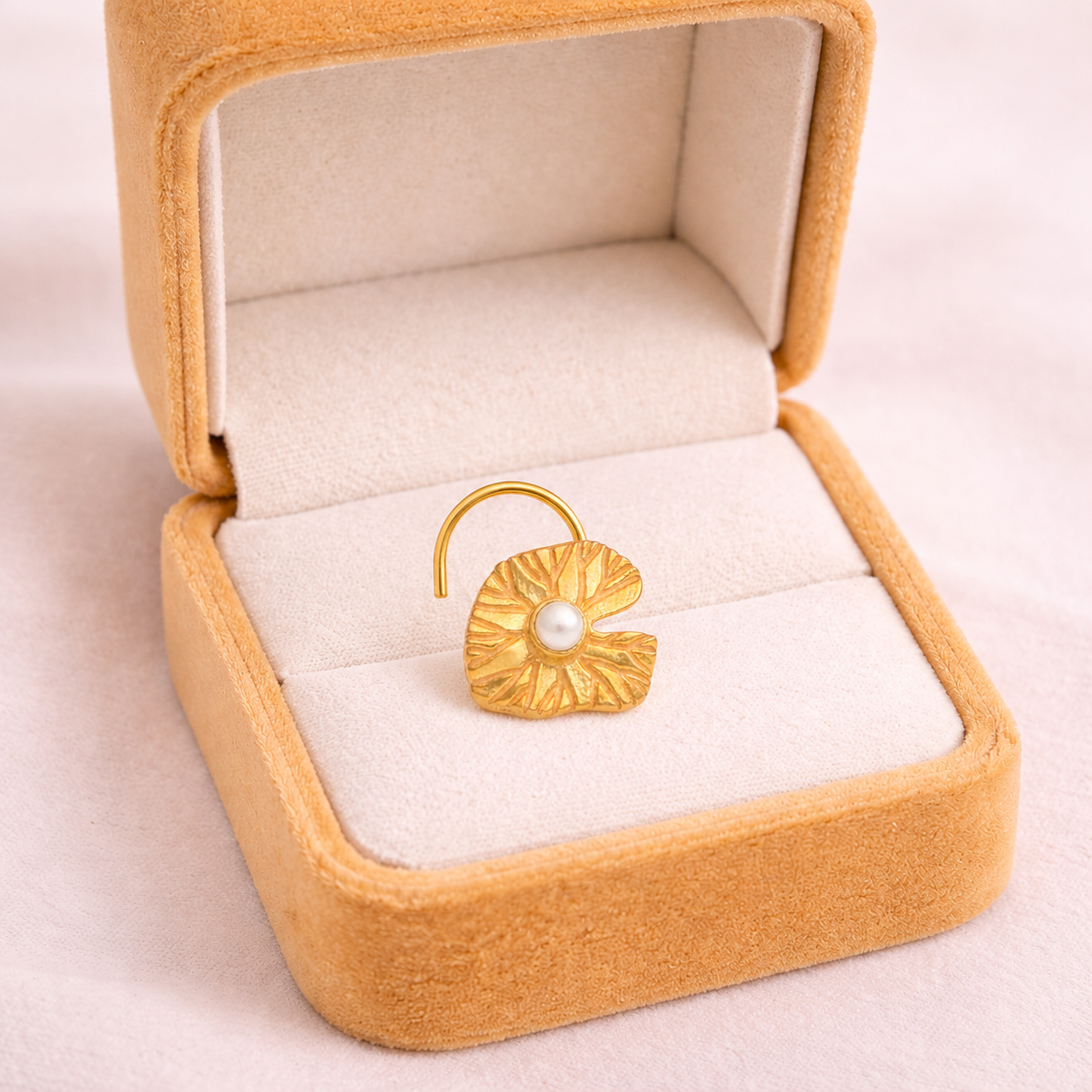 Gold Plated Pearl Nose Pin – Modern Abstract Textured Ethnic Design