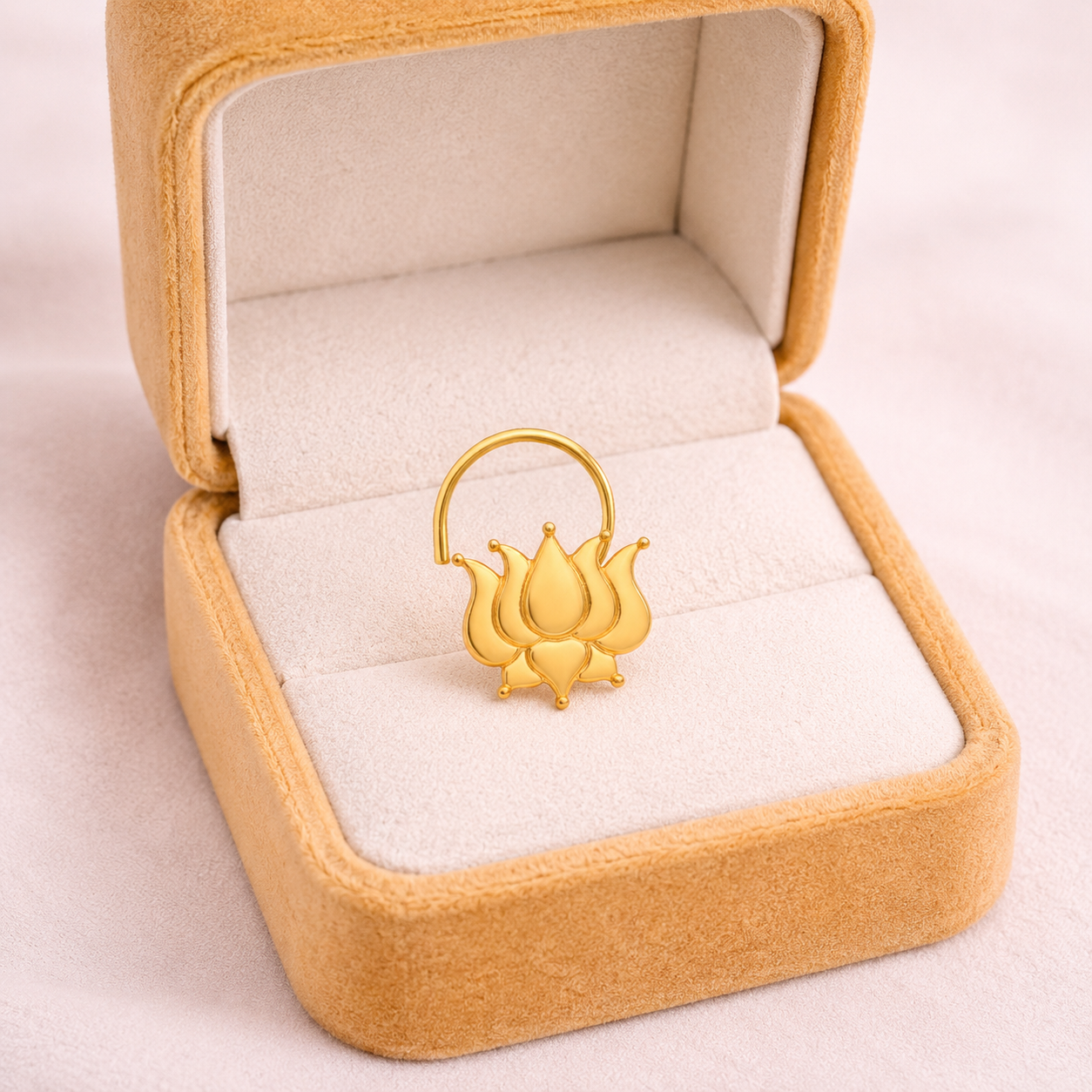 Gold Plated Lotus Nose Pin – Traditional Floral Ethnic Design