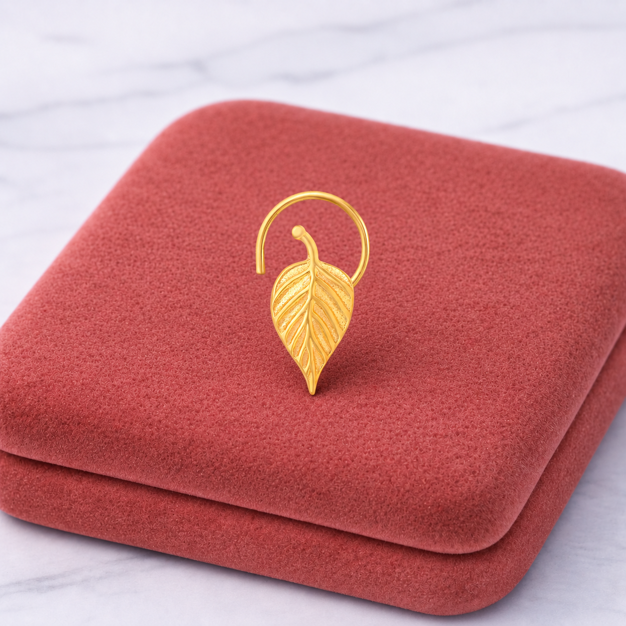 Gold Plated Leaf Nose Pin – Nature Inspired Minimal Ethnic Design