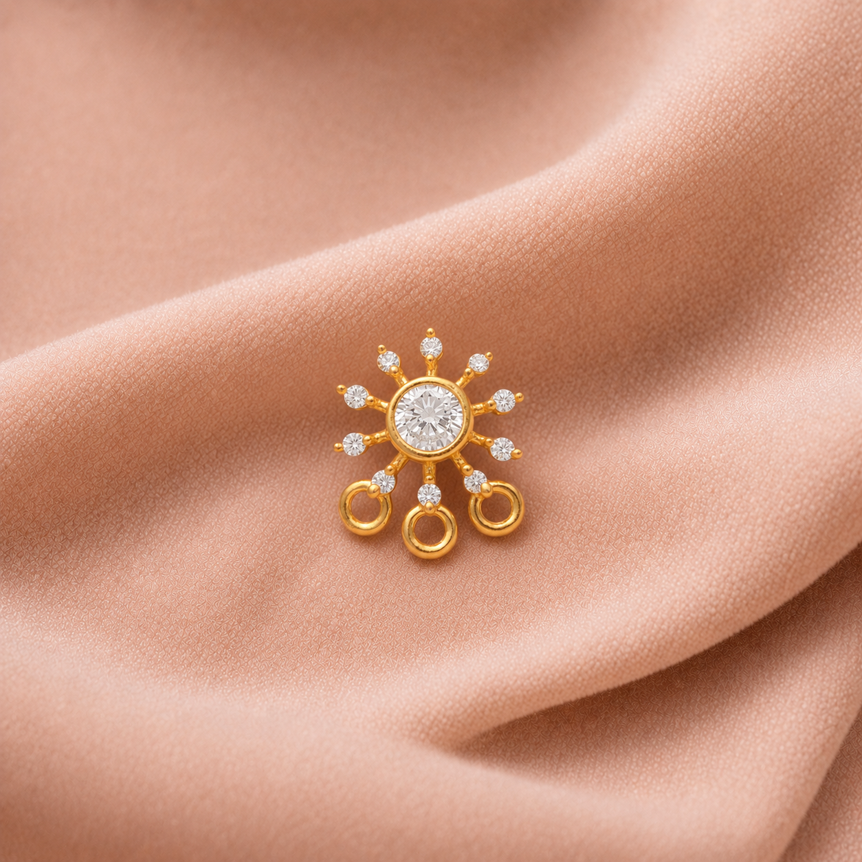 Gold Plated White CZ Sunburst Nose Pin – Sparkling Statement Ethnic Design