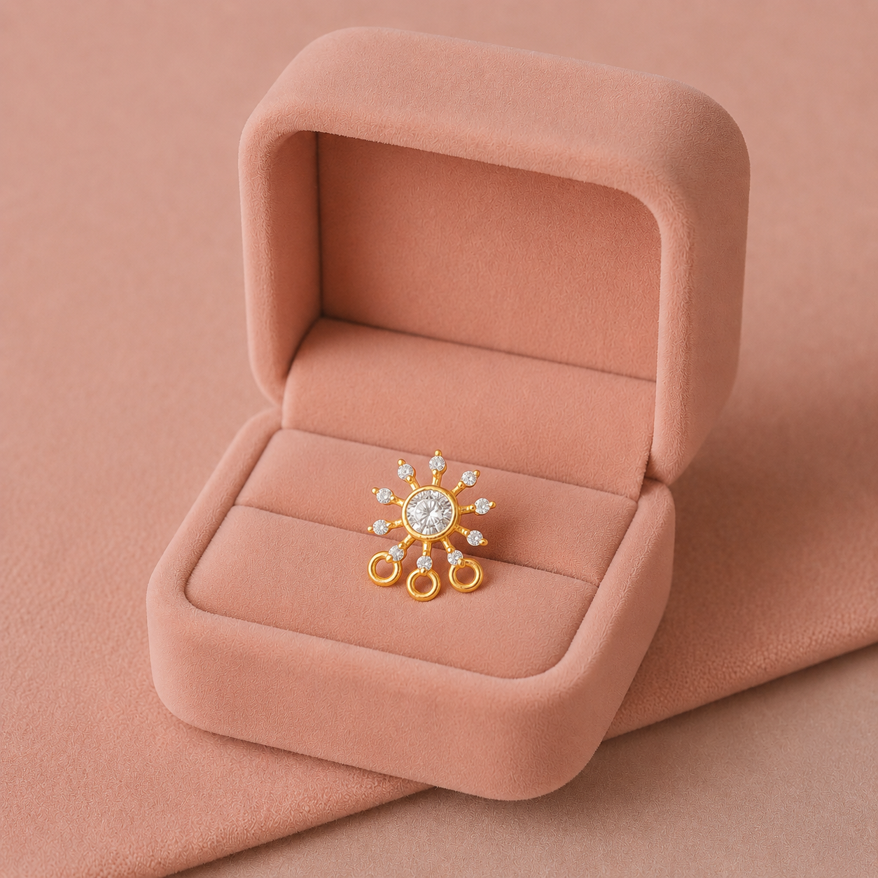 Gold Plated White CZ Sunburst Nose Pin – Sparkling Statement Ethnic Design