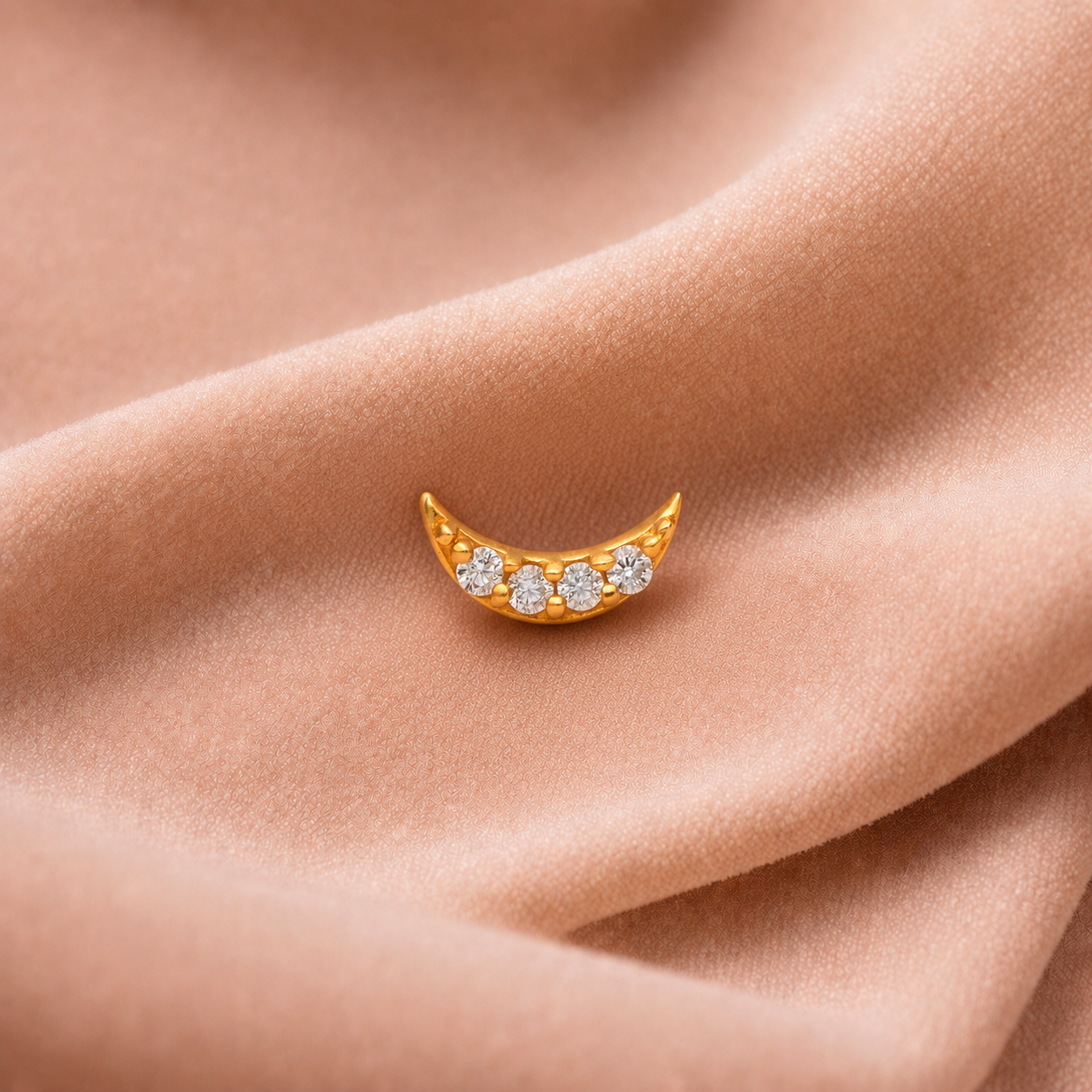 Gold Plated White CZ Crescent Nose Pin – Minimal Celestial Ethnic Design