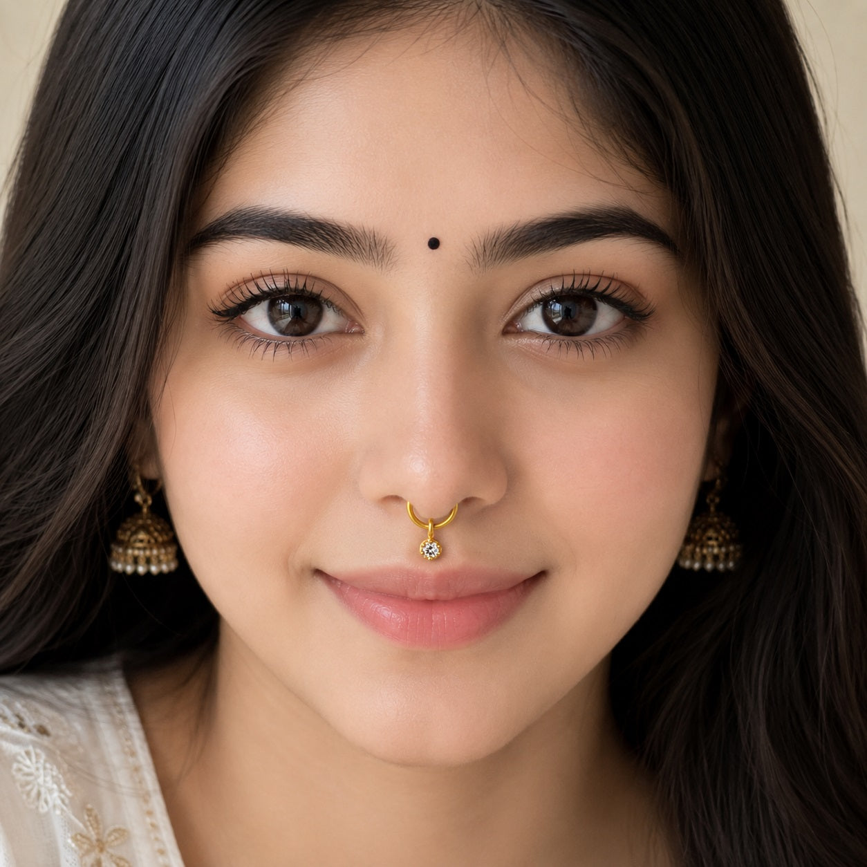 925 Sterling Silver White CZ Septum Nose Ring - 925 Sterling Silver