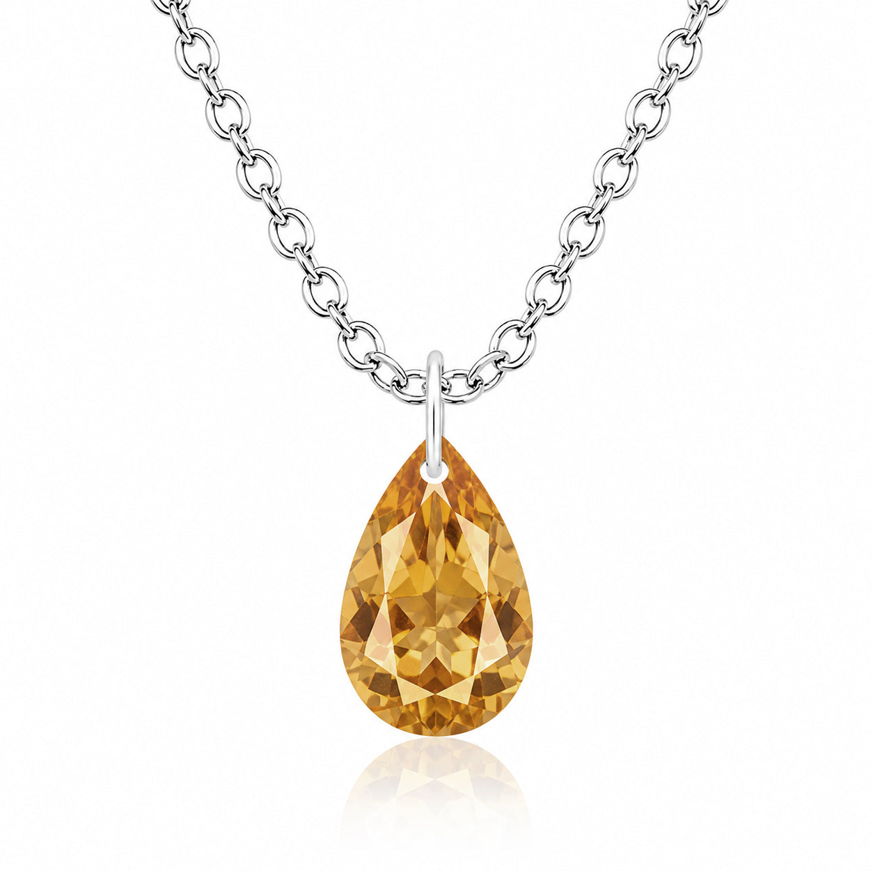 Pear Citrine Solitaire Necklace - 925 sterling Silver