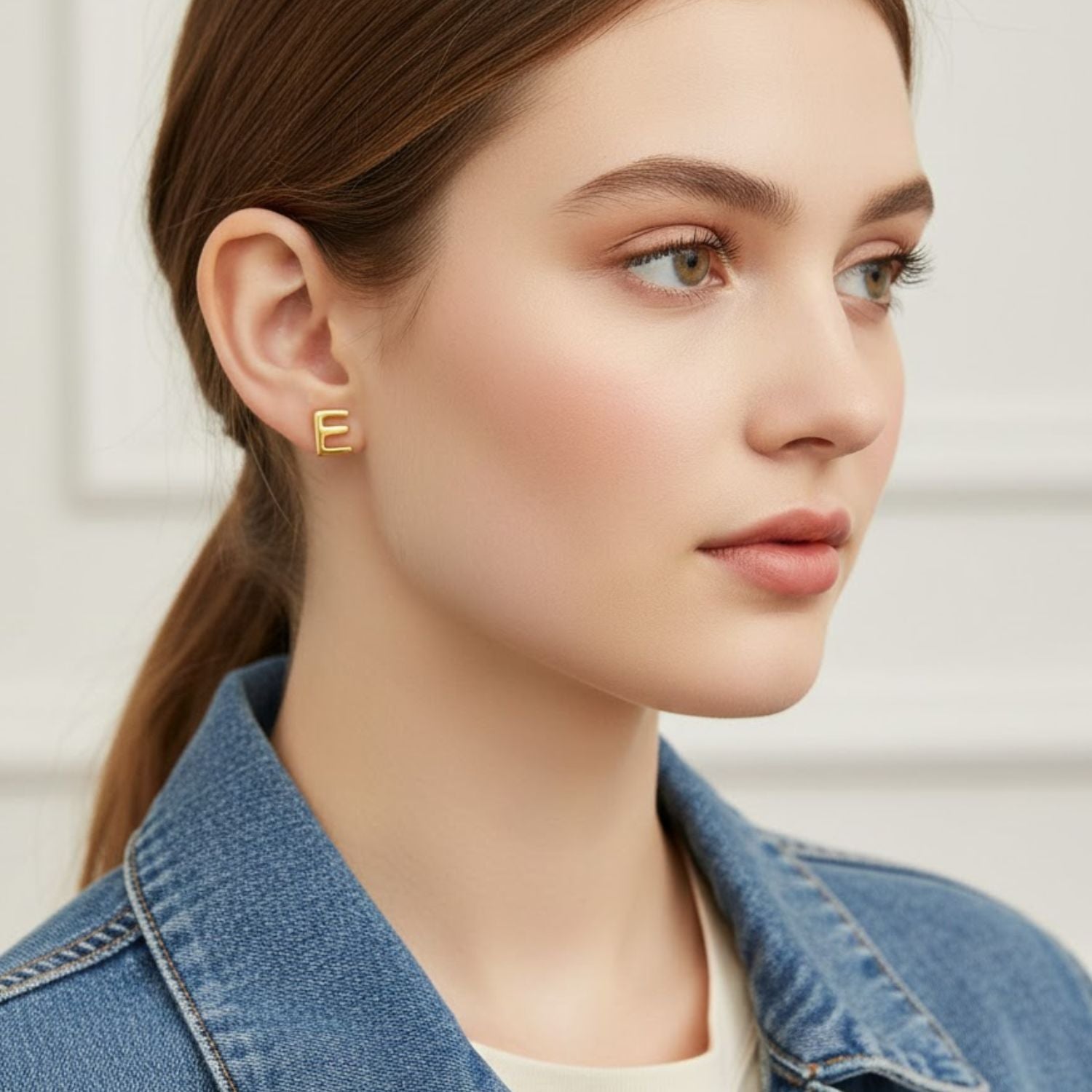 A to Z Initial Alphabet Studs Earrings – Sterling Silver Yellow Plated