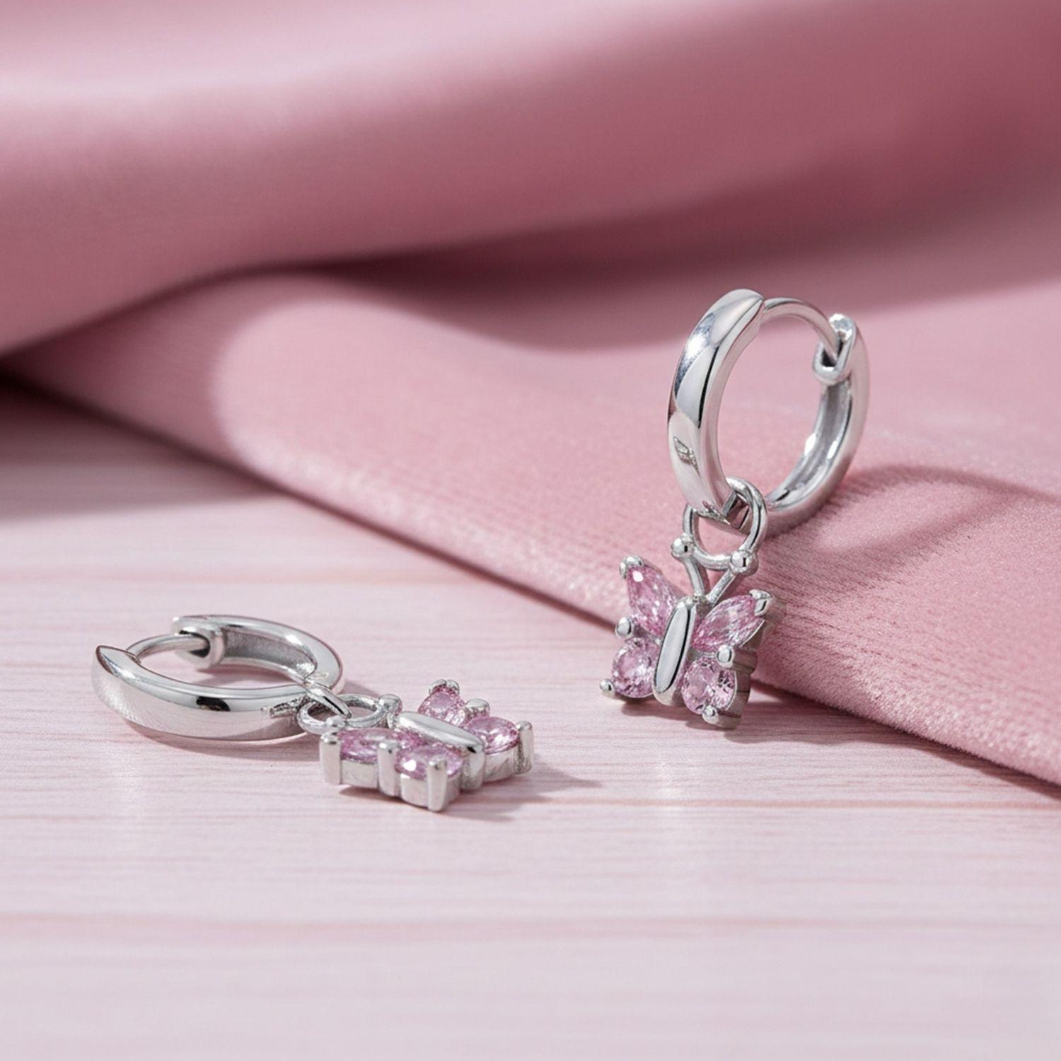 Butterfly Dangle Huggie Kids Earrings - Sterling Silver