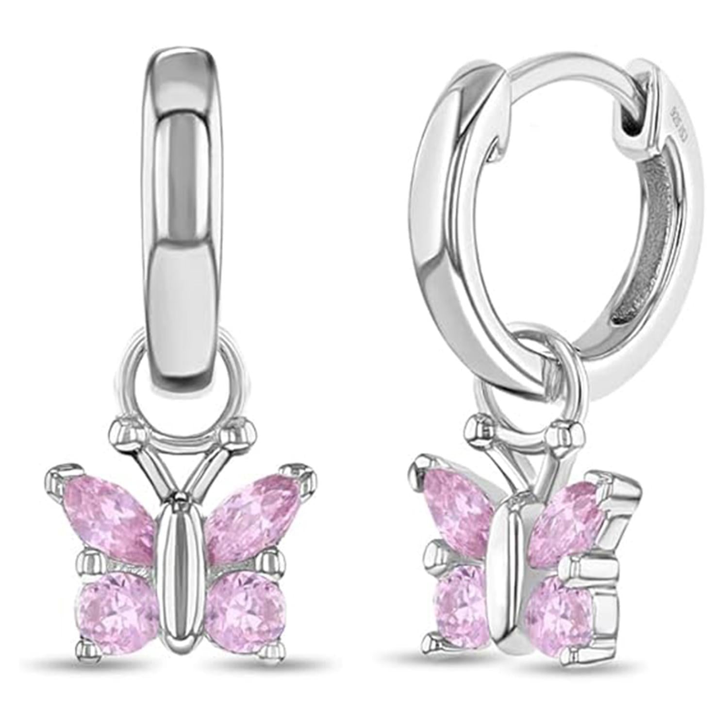 Butterfly Dangle Huggie Kids Earrings - Sterling Silver